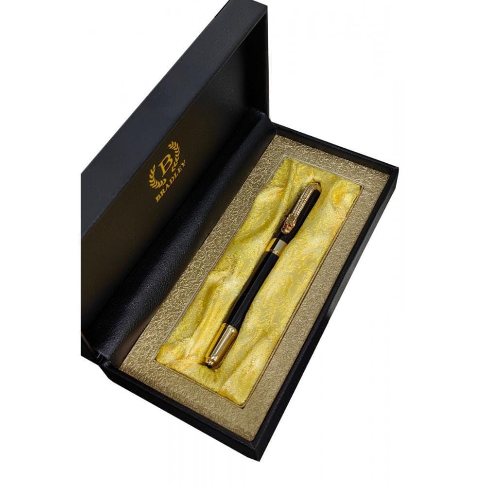 Personalized Fountain Pen - Black & Gold, Engraved Gift with Leather Box
