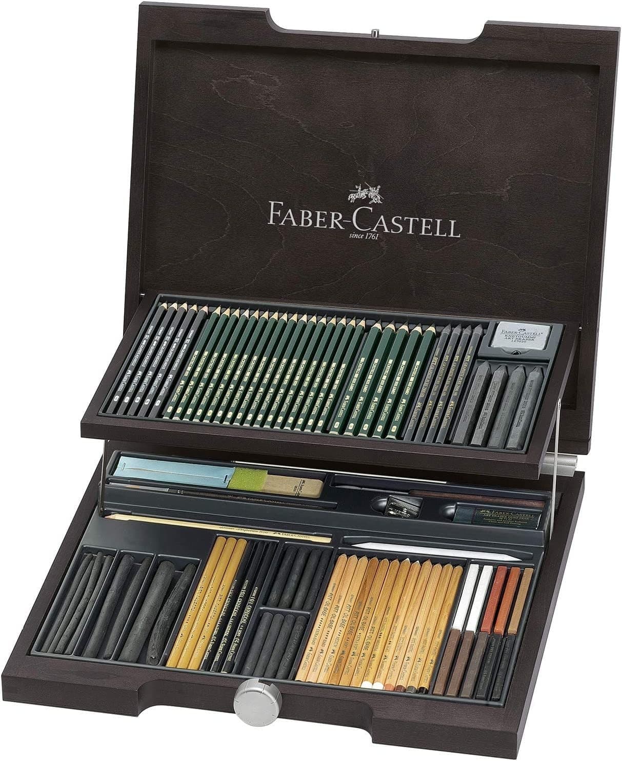 Faber-Castell Pitt Monochrome Wooden Case Accessories Gift Kit