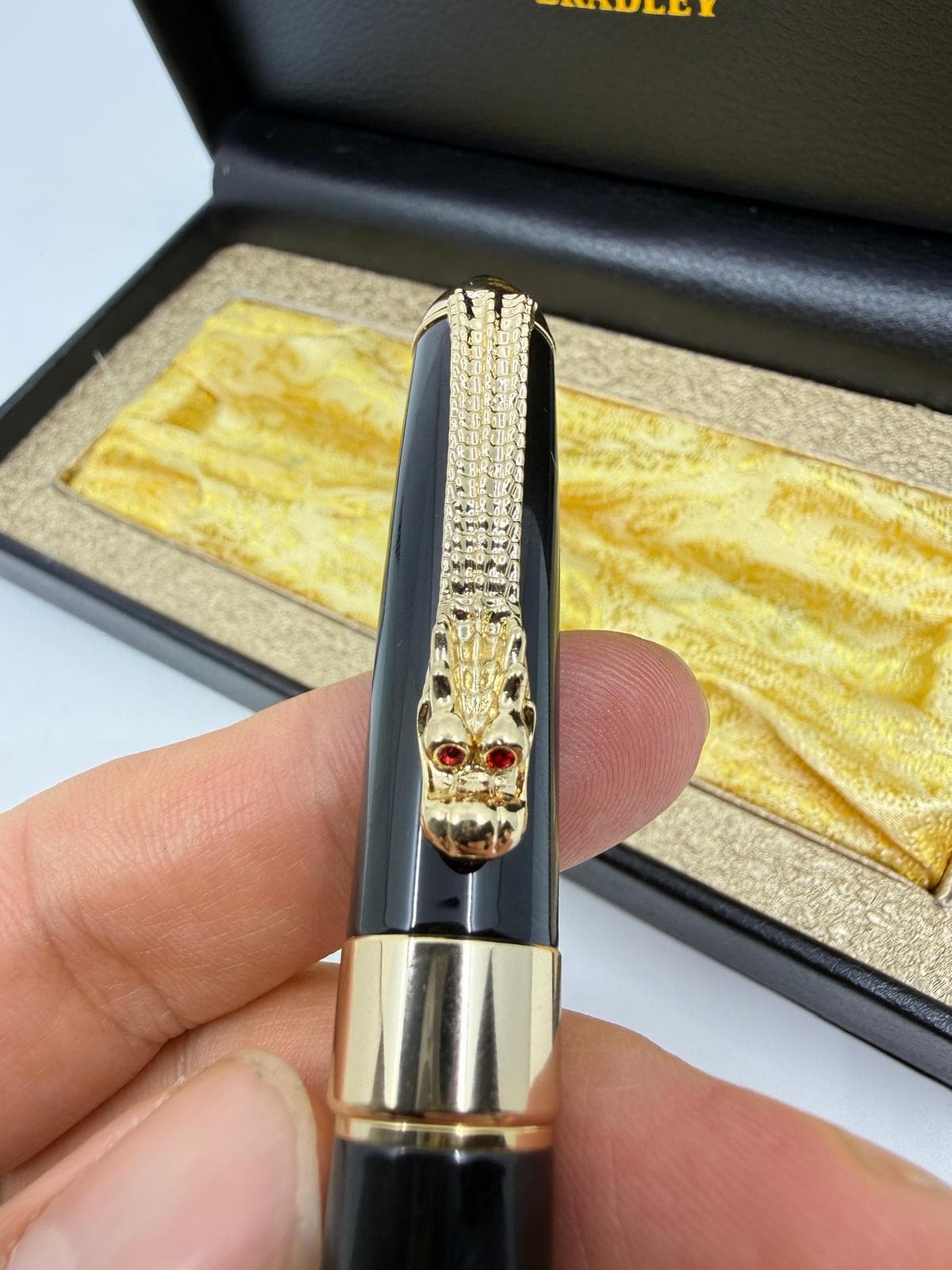 Personalized Fountain Pen - Black & Gold, Engraved Gift with Leather Box - image 2