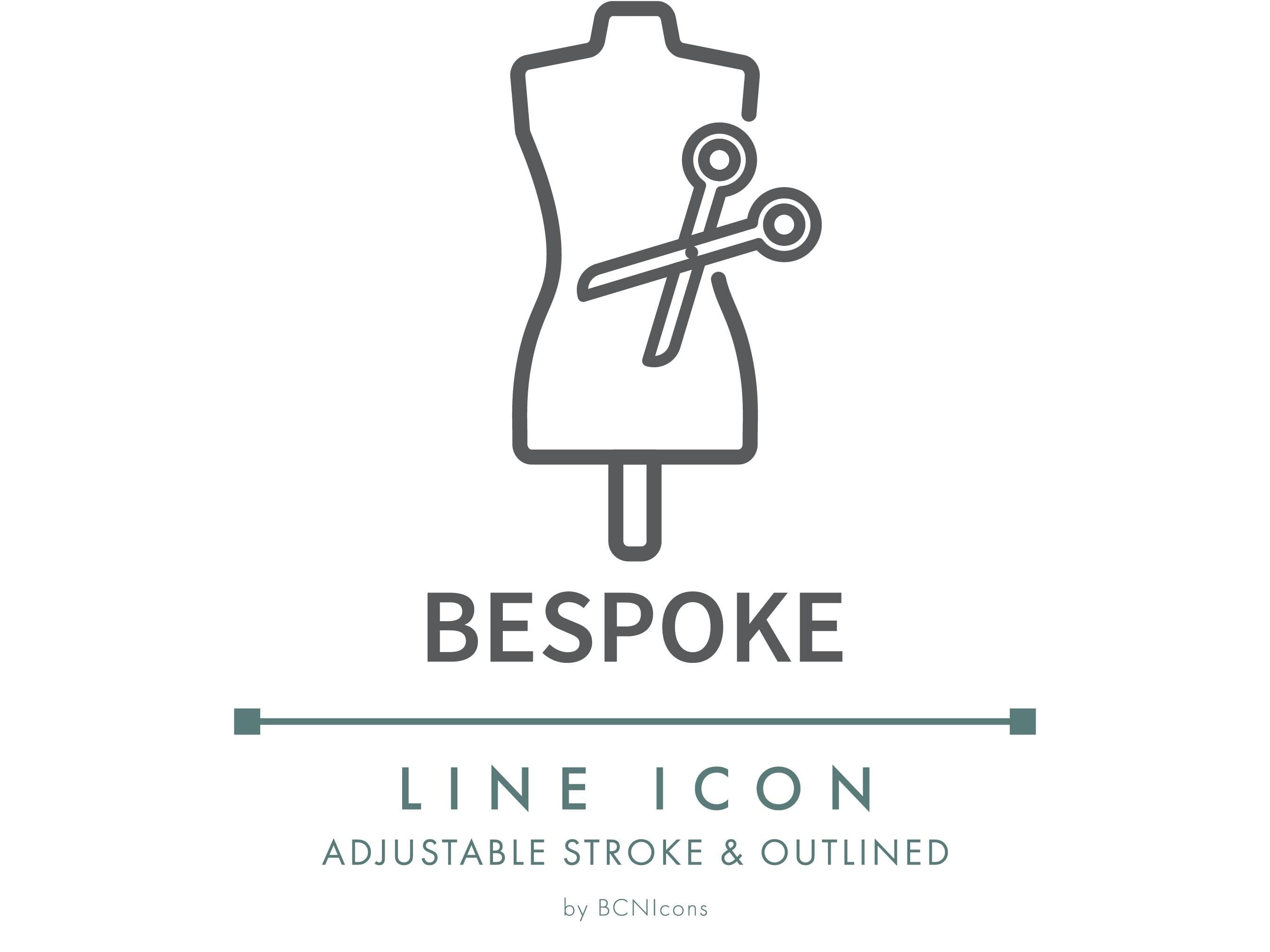 Bespoke Sewing Line Icon SVG, Made To Measure Tailor Clothing Textile Logo PNG, Custom Made Handmade Clothing Fashion Apparel Vector Symbol