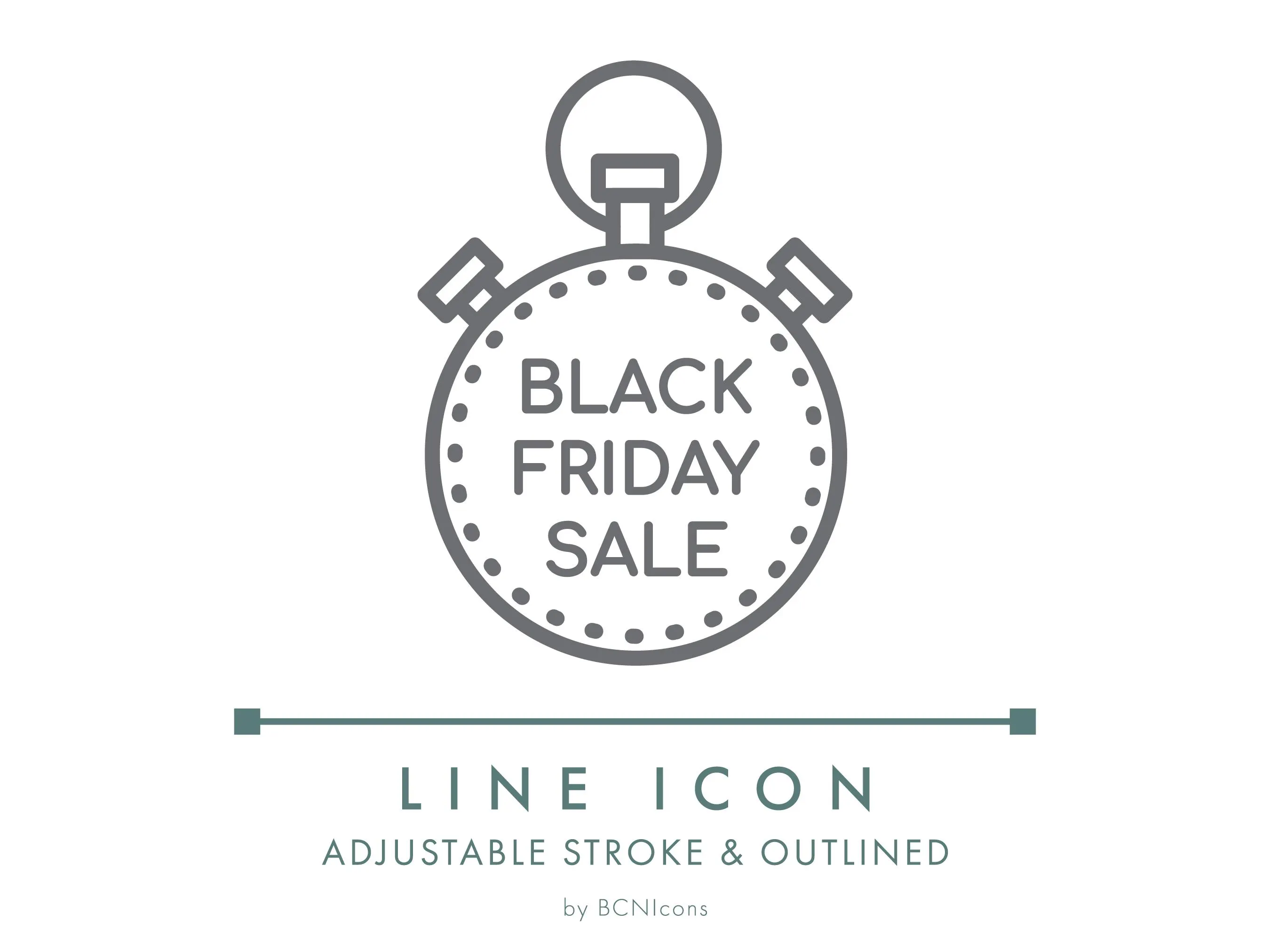 Black Friday Sale Timer Ecommerce Line Icon SVG, Minimalist Black Friday Promotion Badge PNG, Discount Sale Online Store Vector Symbol