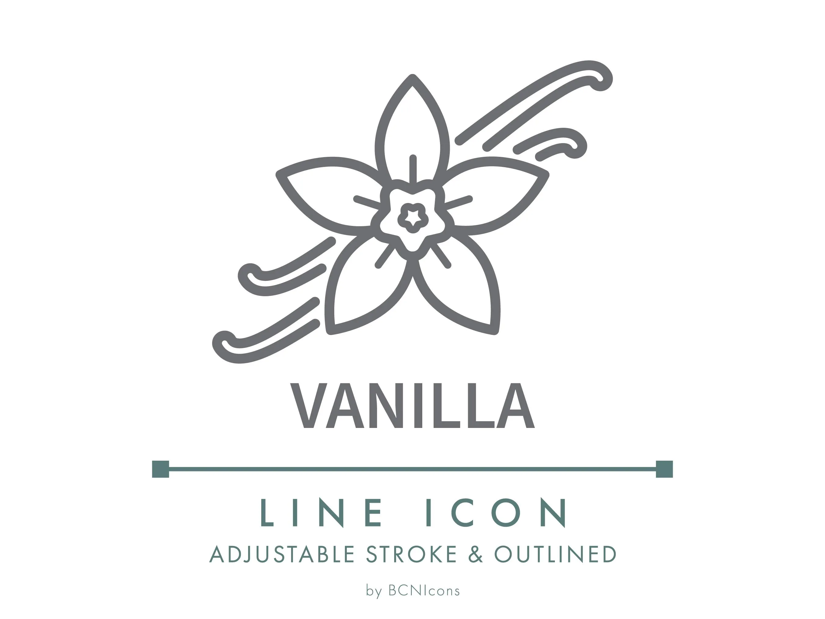 Vanilla Flower Fragrance Line Icon SVG, Vanilla Flavor Food Clipart PNG, Vanilla Scent Perfume Candle and Cosmetics Symbol Vector