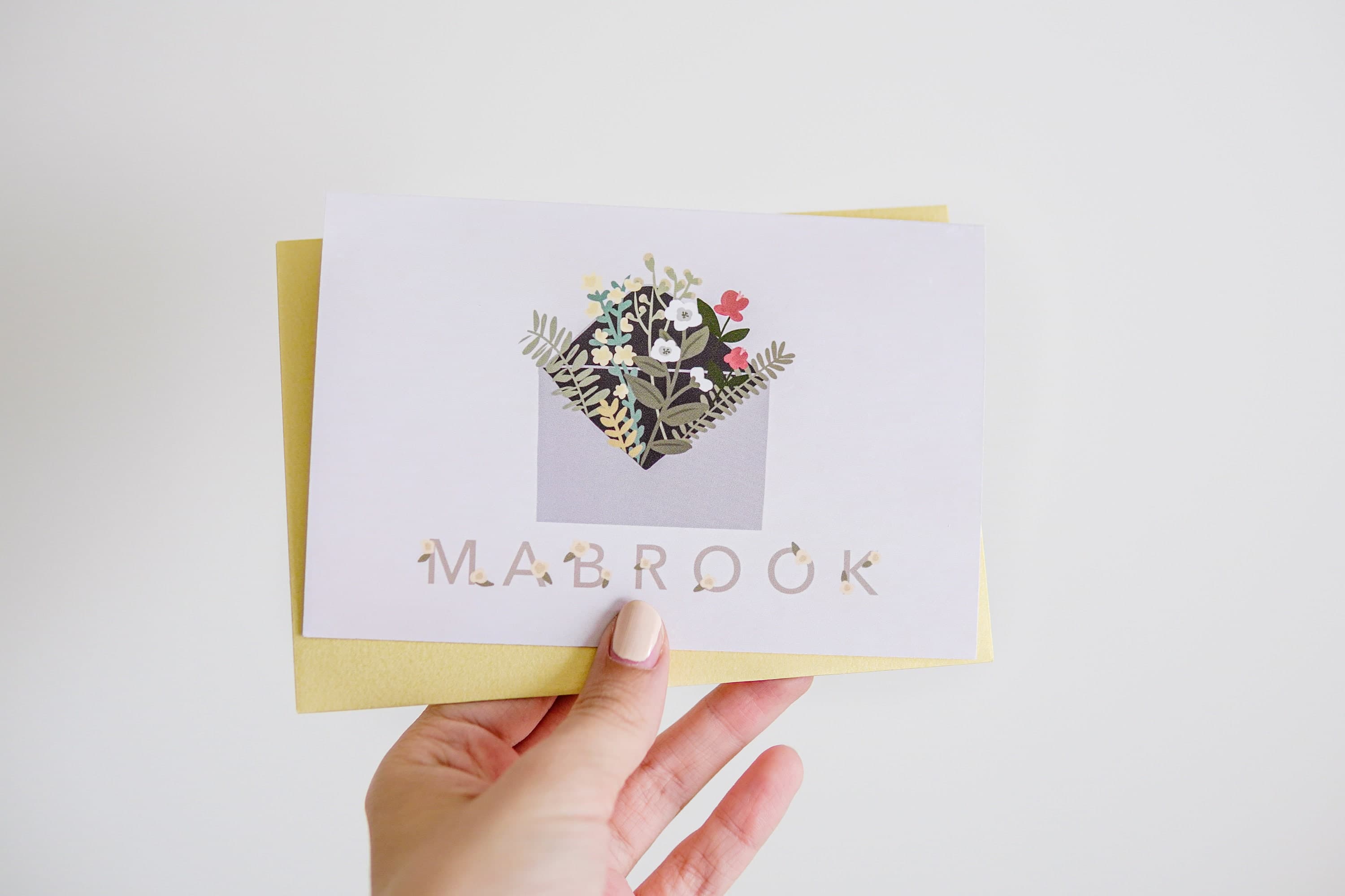 Mabrook Greeting Card - Envelope and Flowers Design - Islamic Card - Islamic gift - Islamic Stationery - Modern Design - Muslim
