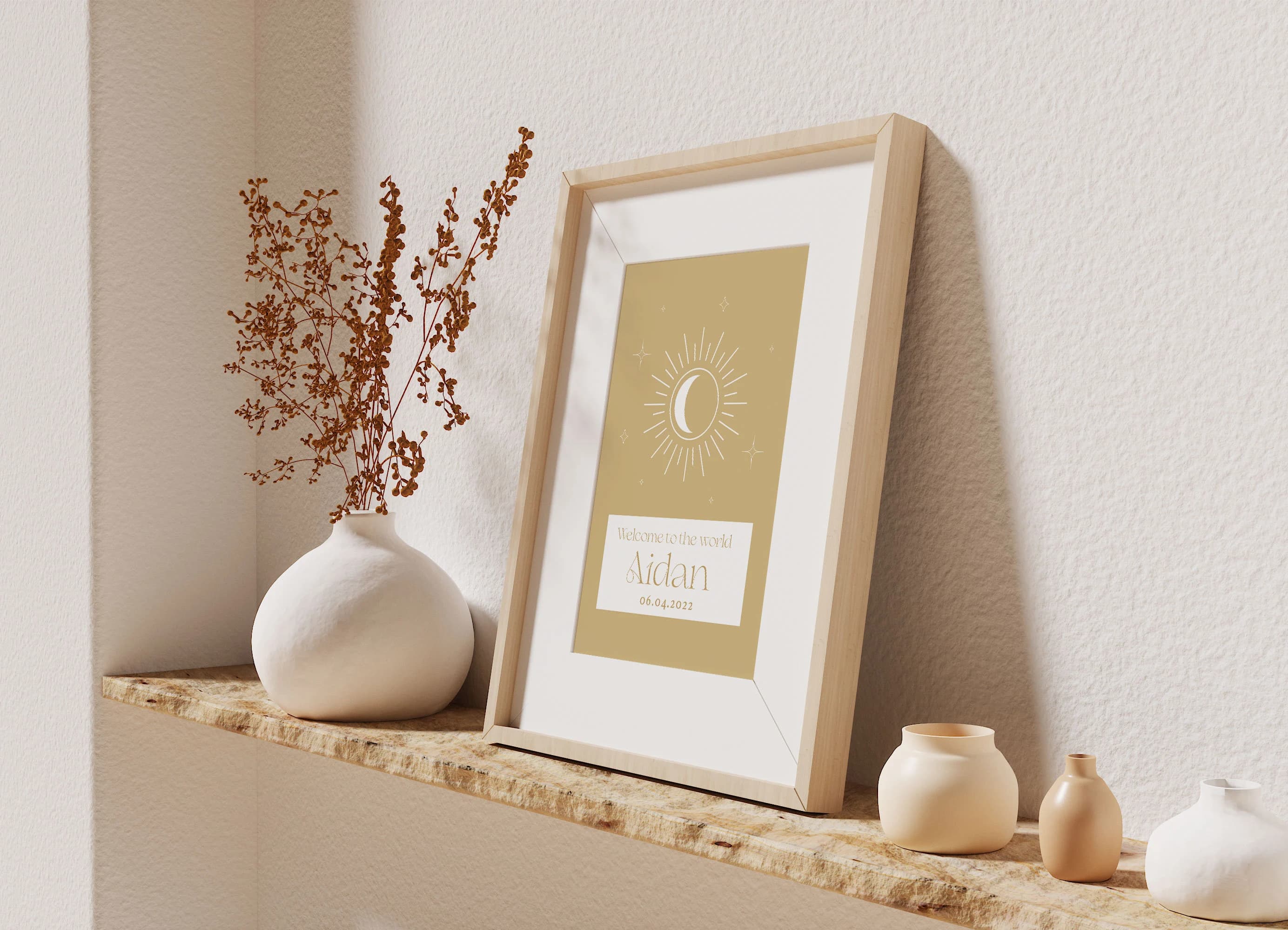 Custom Baby Name Digital Print - Yellow Gold Stars and Moon - Printable Nursery Wall Art- Unisex Decor - Personalized Bohemian - image 5