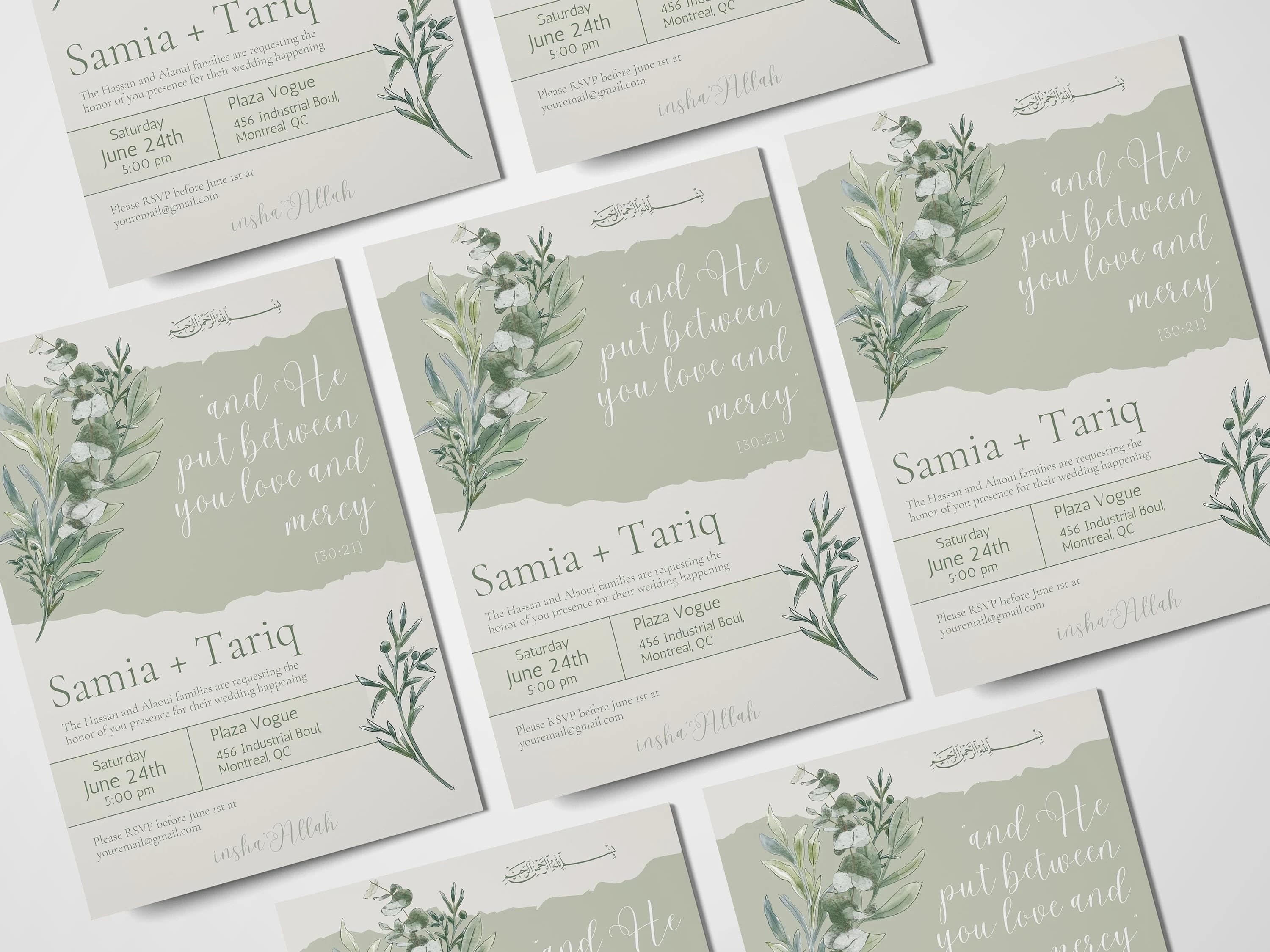 Editable Nikkah Wedding Islamic Quote Invitation - Foliage Design Printable Template -  Editable with Canva - Muslim Engagement - Nikkah - image 3