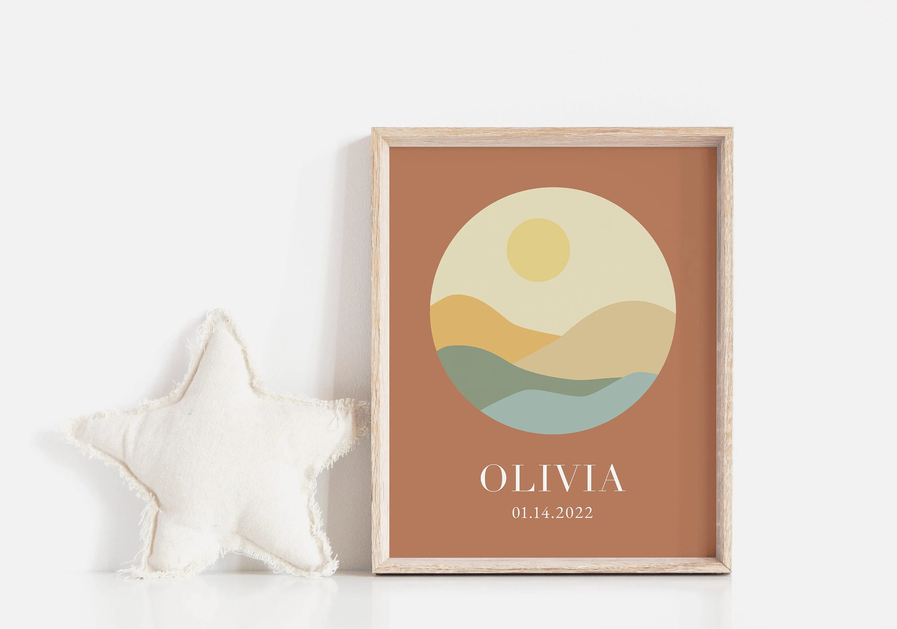 Custom Baby Name Poster - Nursery Wall Art- Boho Unisex Decor - Frame, Canvas or Acrylic Print - Customizable - Personalized