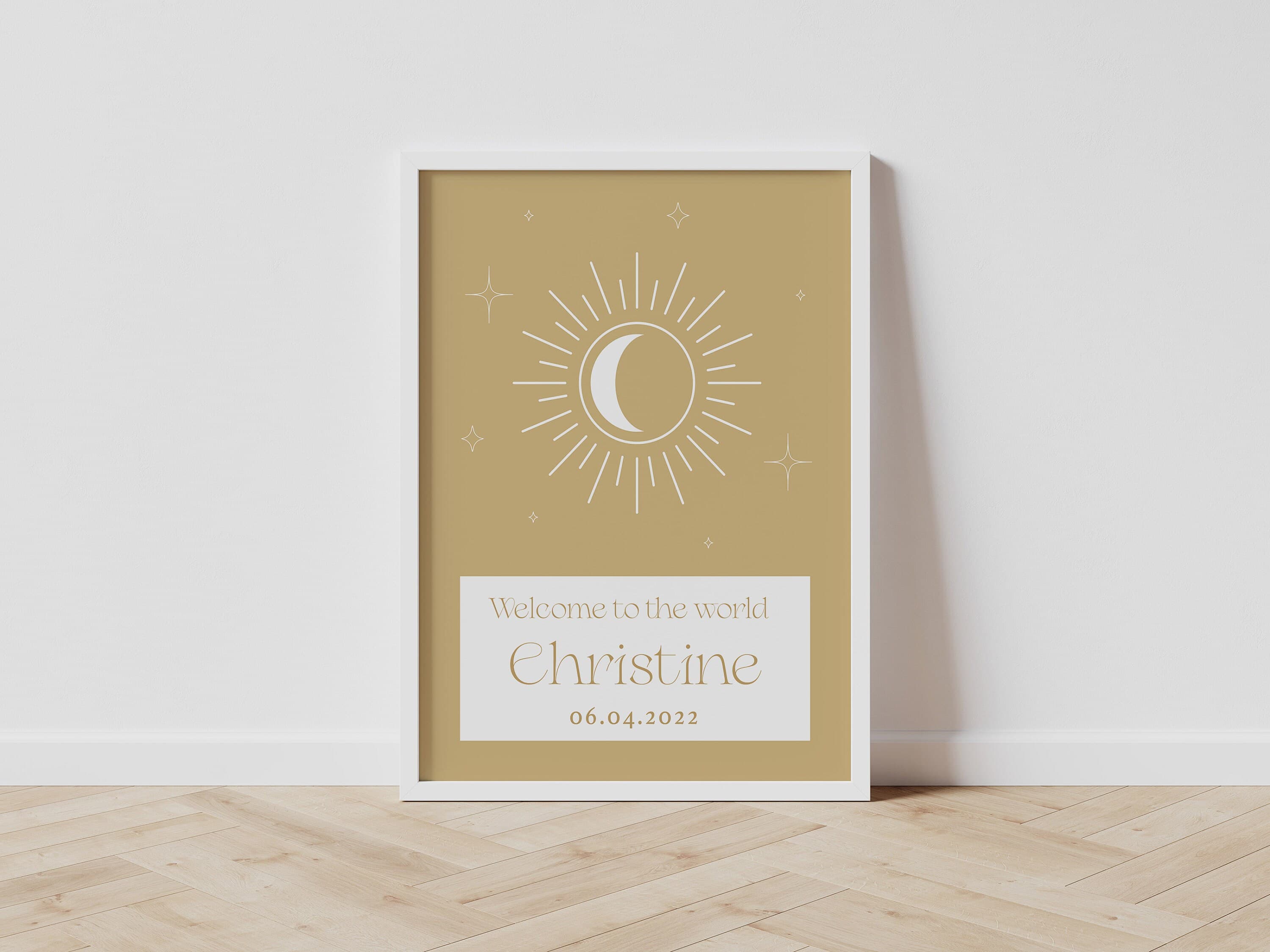 Custom Baby Name Digital Print - Yellow Gold Stars and Moon - Printable Nursery Wall Art- Unisex Decor - Personalized Bohemian - image 4