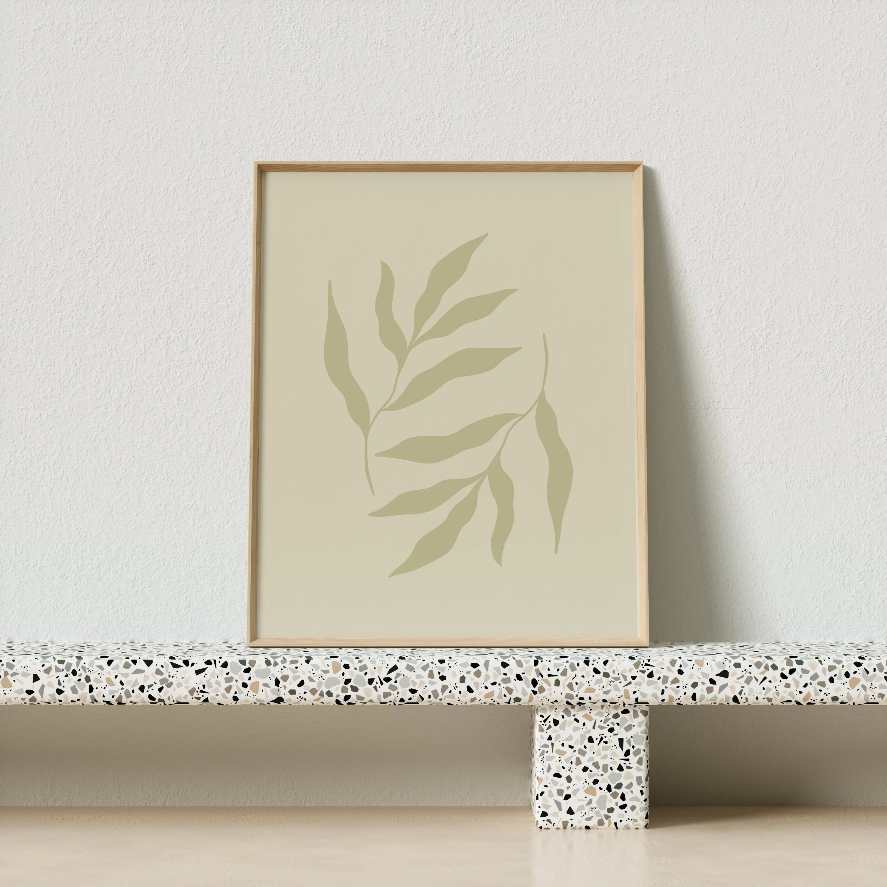 Abstract Leaves Poster with Frame - Bohemian Wall Art - Boho Modern Art - Minimalist Green Design