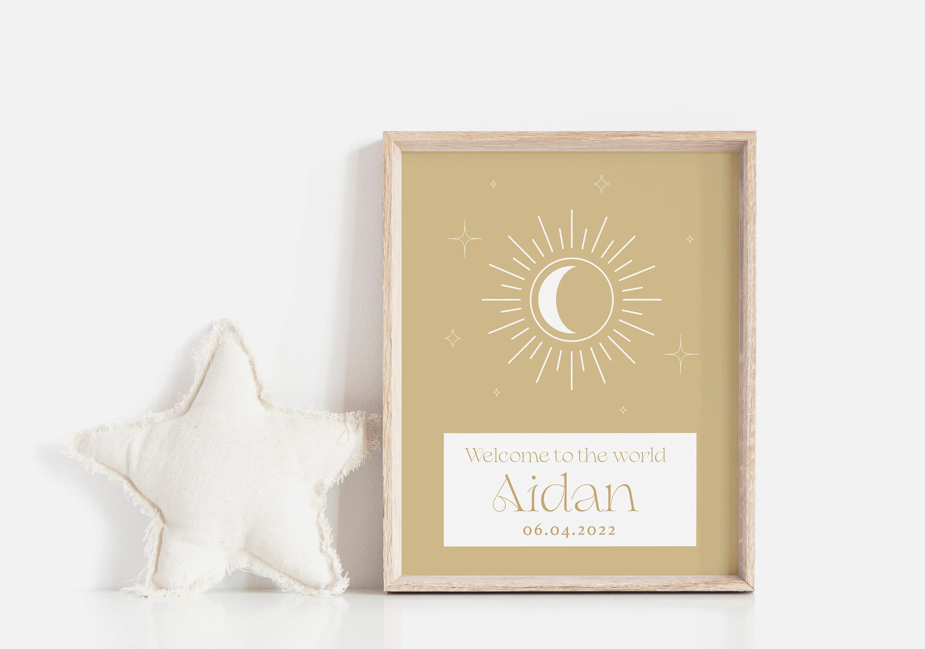 Custom Baby Name Digital Print - Yellow Gold Stars and Moon - Printable Nursery Wall Art- Unisex Decor - Personalized Bohemian - image 3