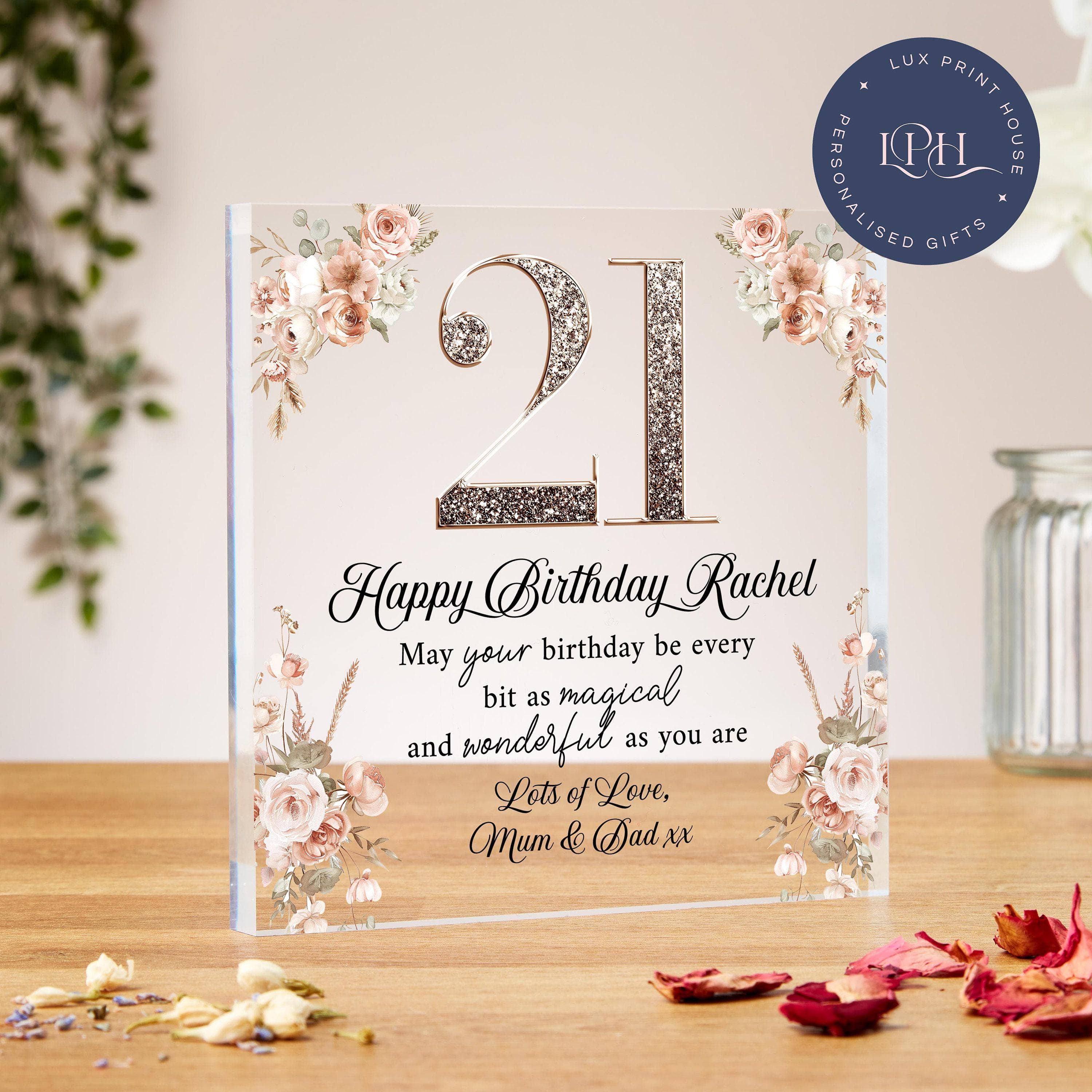 21st birthday gift, acrylic block, personalised gift, birthday present, 16th, 50th, 40th, 30th, 60th, 70th, unique birthday gift for her