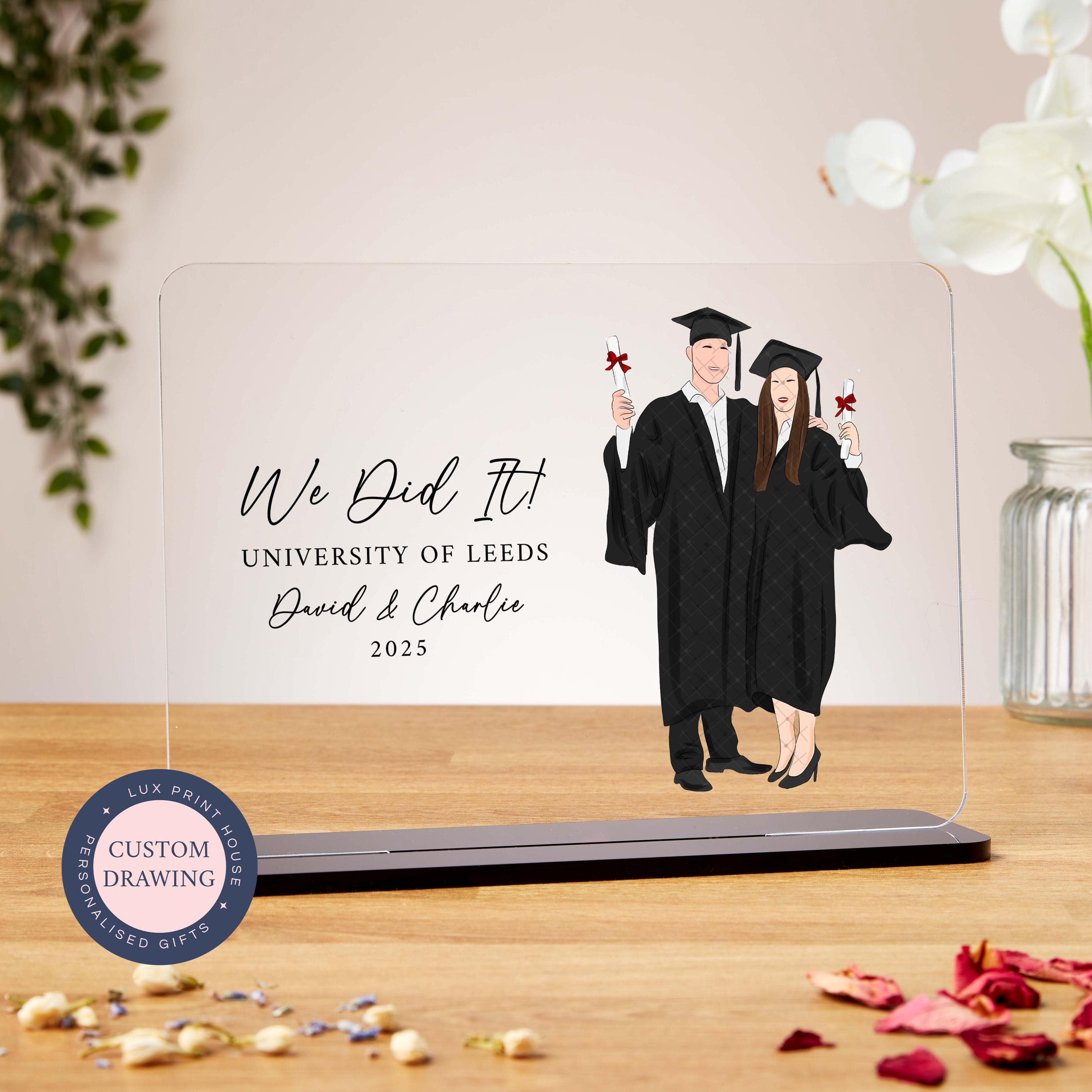 Graduation gifts, couple graduation acrylic plaque, faceless portrait, girlfriend, boyfriend, boy and girl best friend, custom illustration - image 3