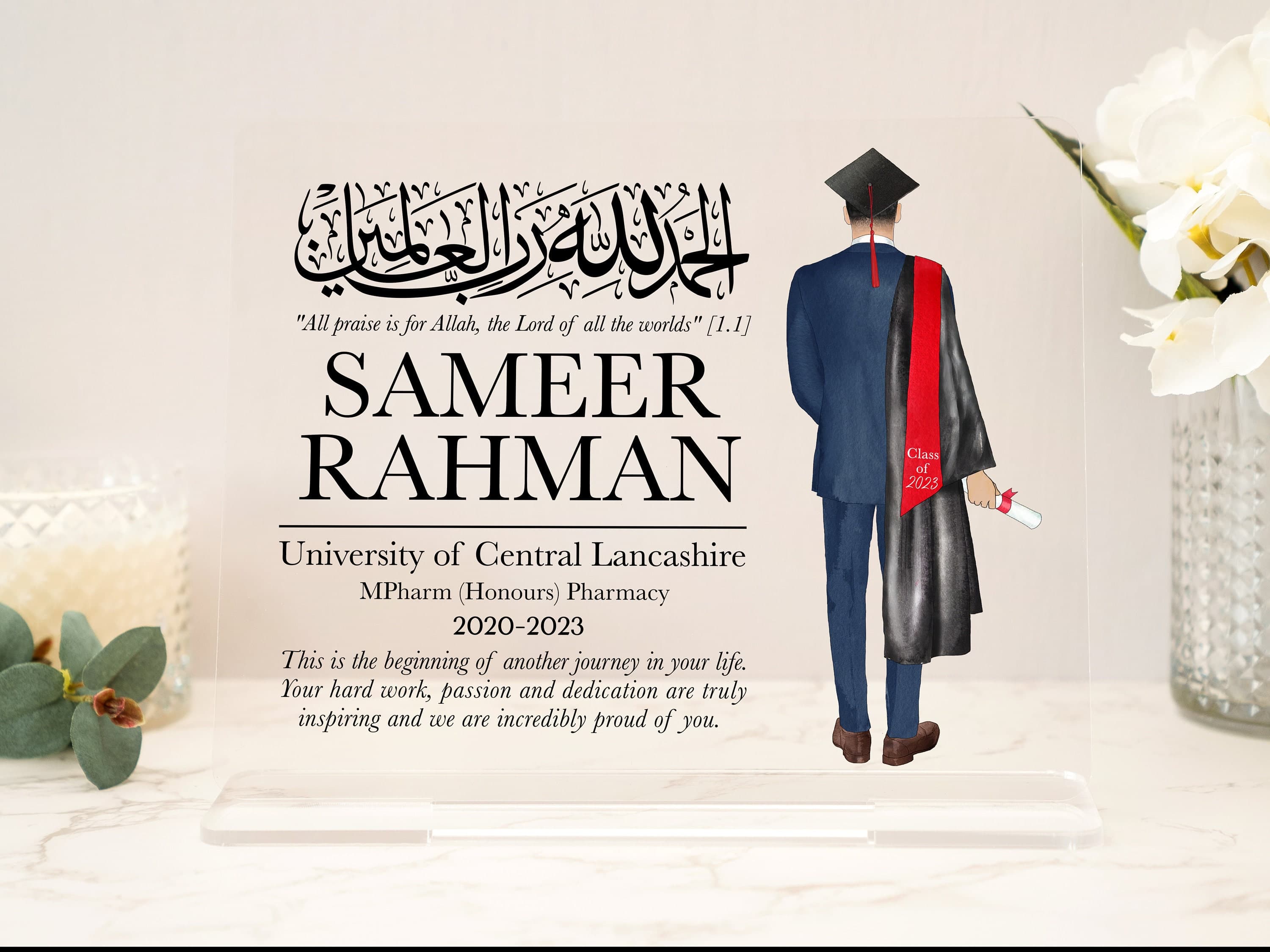Male graduation gift, Muslim graduation gift, graduation gift for him, graduation acrylic plaque, son, grandson, islamic graduation quote - image 3