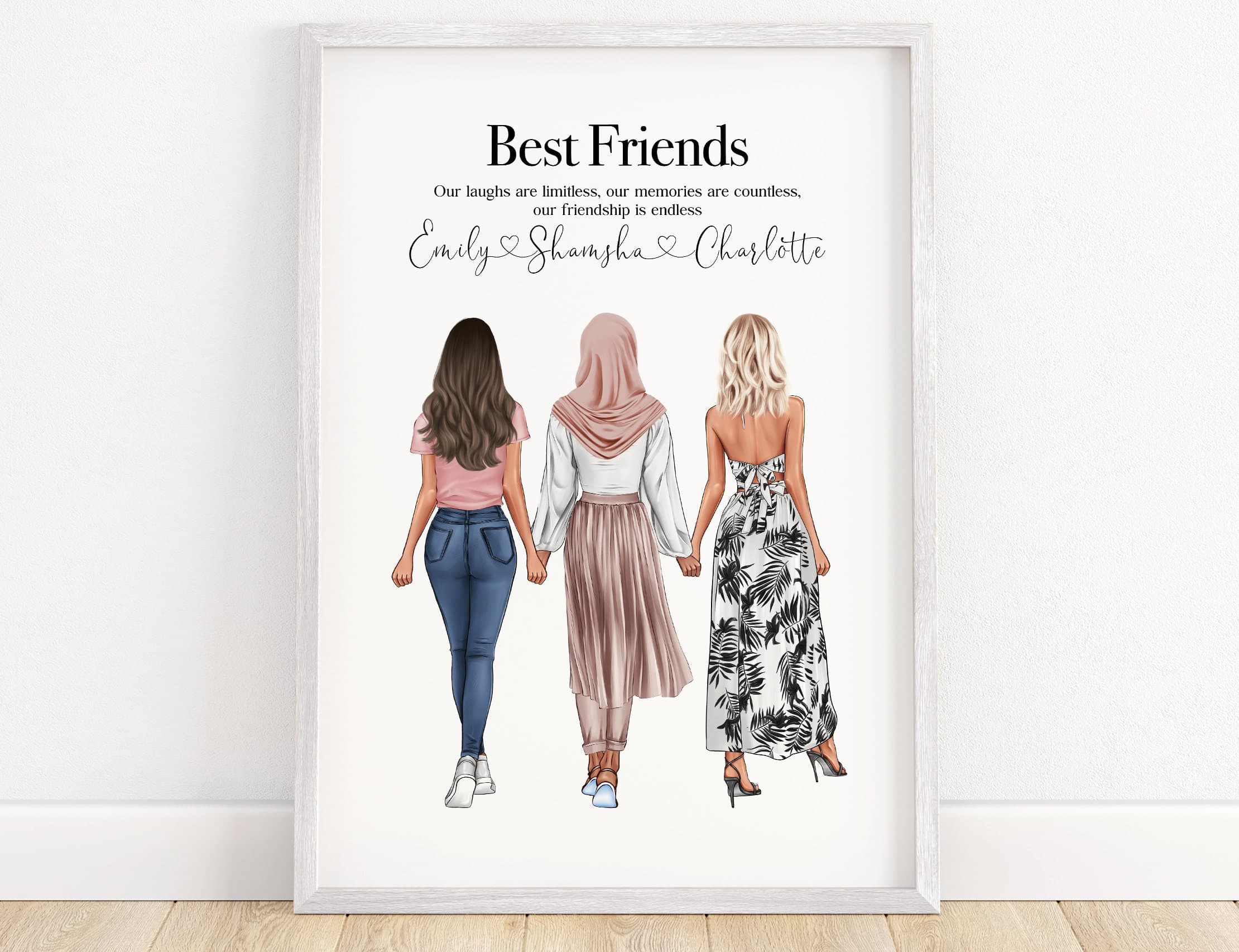 3 best friend print, muslim friend gift, friendship gift for 3, birthday gift for her, bestie picture, 3 friends picture, friendship gift