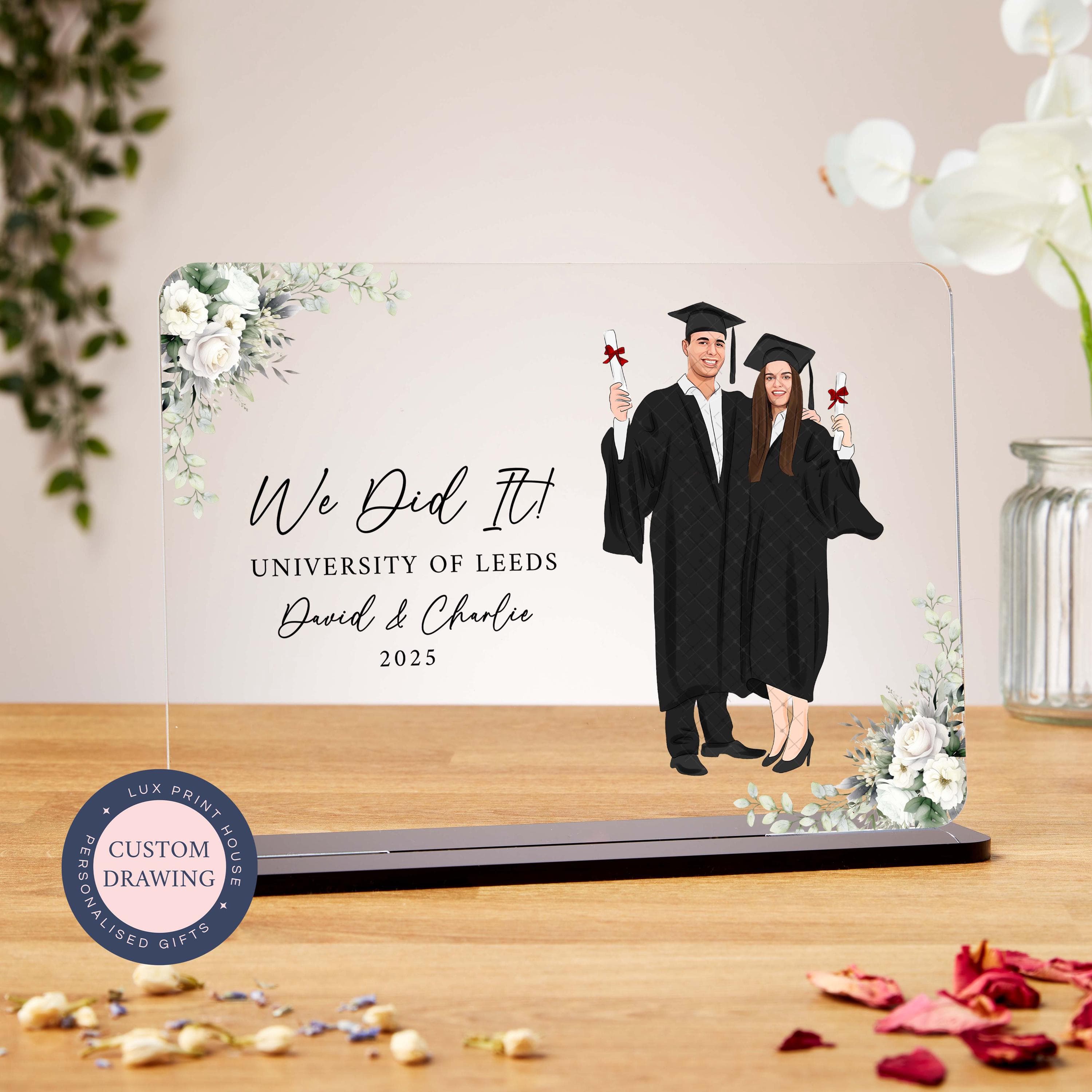Graduation gifts, couple graduation acrylic plaque, faceless portrait, girlfriend, boyfriend, boy and girl best friend, custom illustration