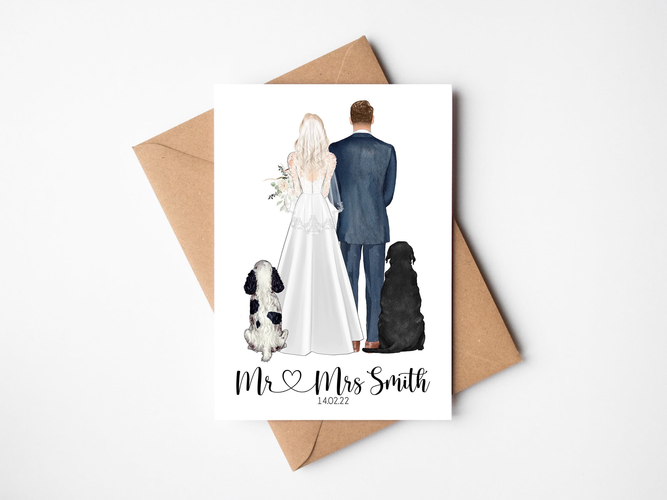 Personalised wedding card, bride and groom card, wedding card with dog, mr and mrs wedding card, newlywed card, card for bride, card groom