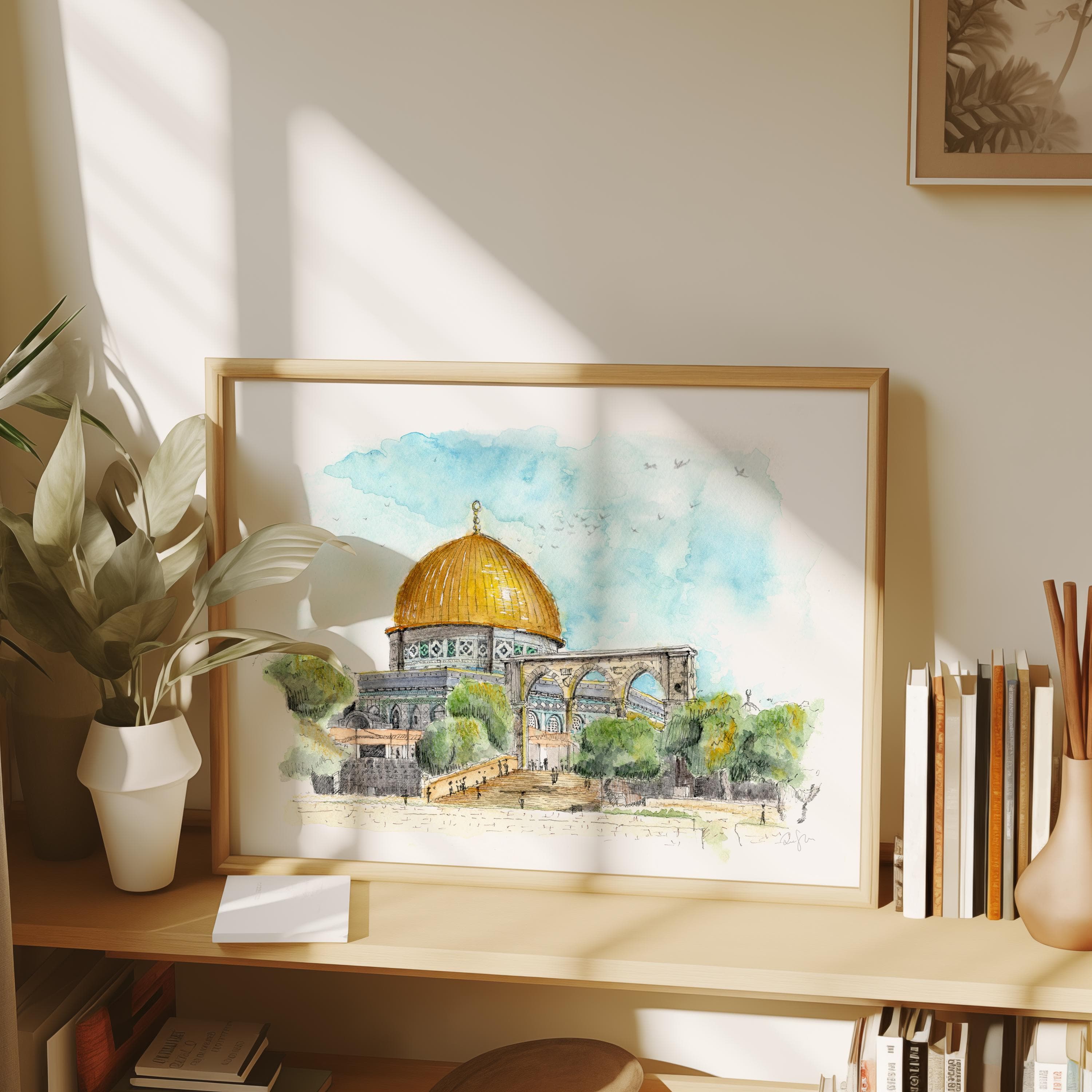 Dome of the Rock - Watercolour Painting Print | Handmade | Spiritual Art | Muslim Art Decor | Arabic Art | Ramadan Gift - image 3
