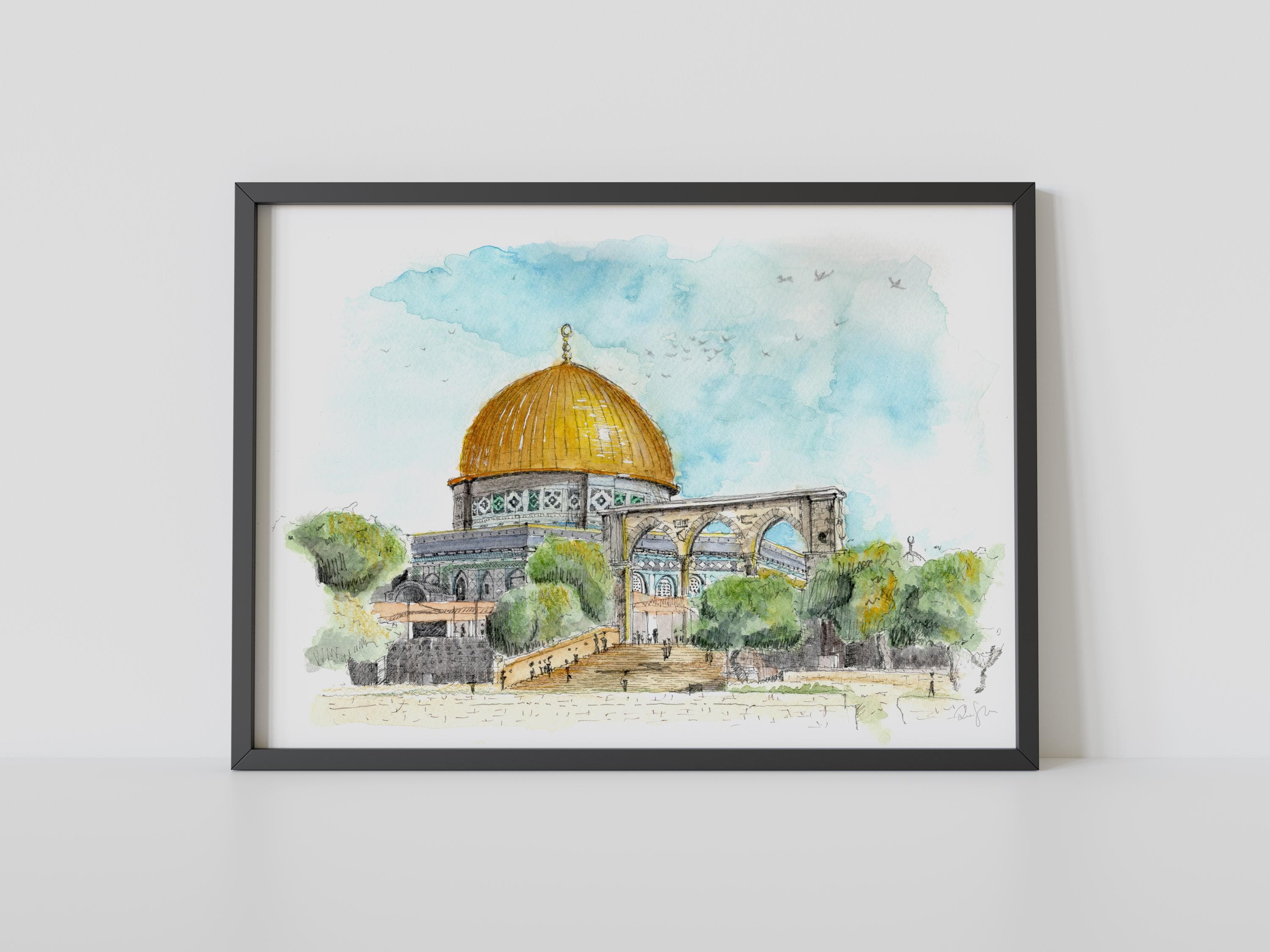 Dome of the Rock - Watercolour Painting Print | Handmade | Spiritual Art | Muslim Art Decor | Arabic Art | Ramadan Gift - image 5