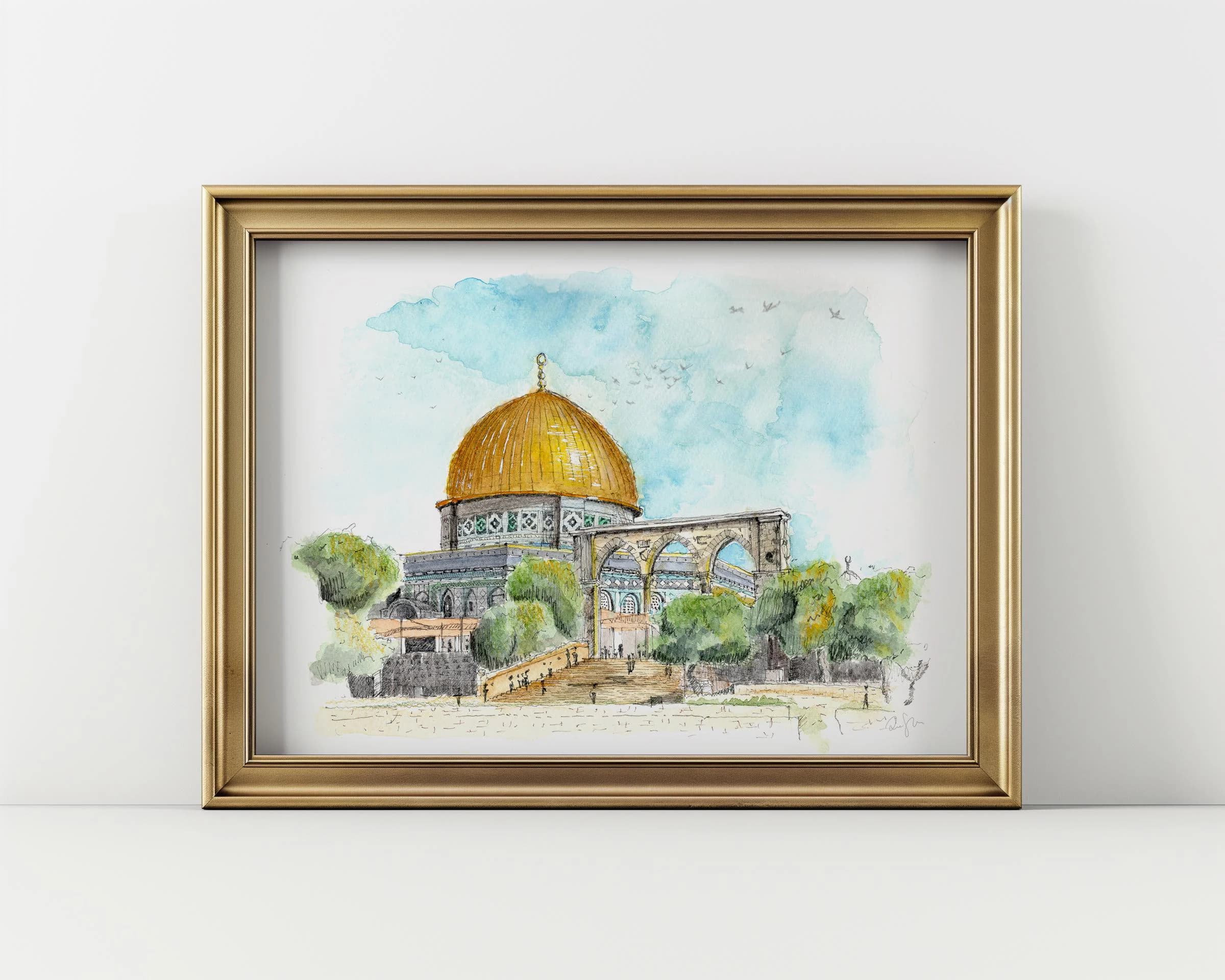 Dome of the Rock  -  Watercolour Painting Print | Handmade | Spiritual Art | Muslim Art Decor | Arabic Art | Ramadan Gift