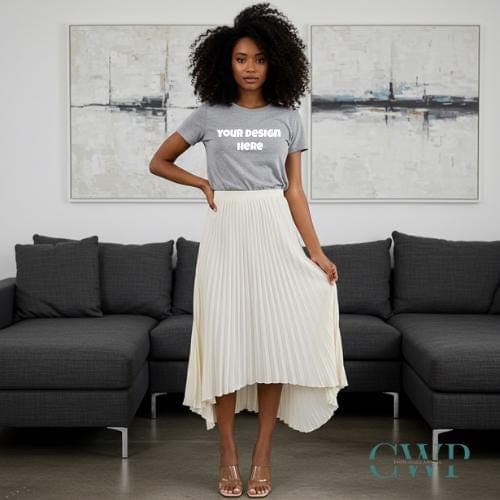 Christian T-Shirt Mockup for Faith Brands | Black Woman Neutral Outfit Lifestyle Mockup