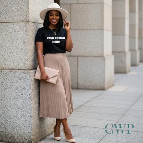 Christian T-Shirt Mockup for Faith Brands | Black Woman Modest Outfit Mockup