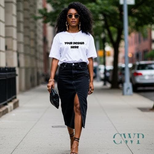 Christian T-Shirt Mockup for Faith Brands | Black Woman Urban Lifestyle Mockup