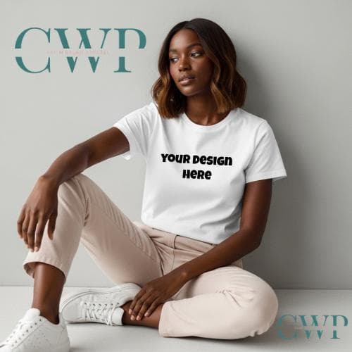 Comfort Colors C1717 Mockup | White Tshirt Female Model Boho Style (Digital Download)