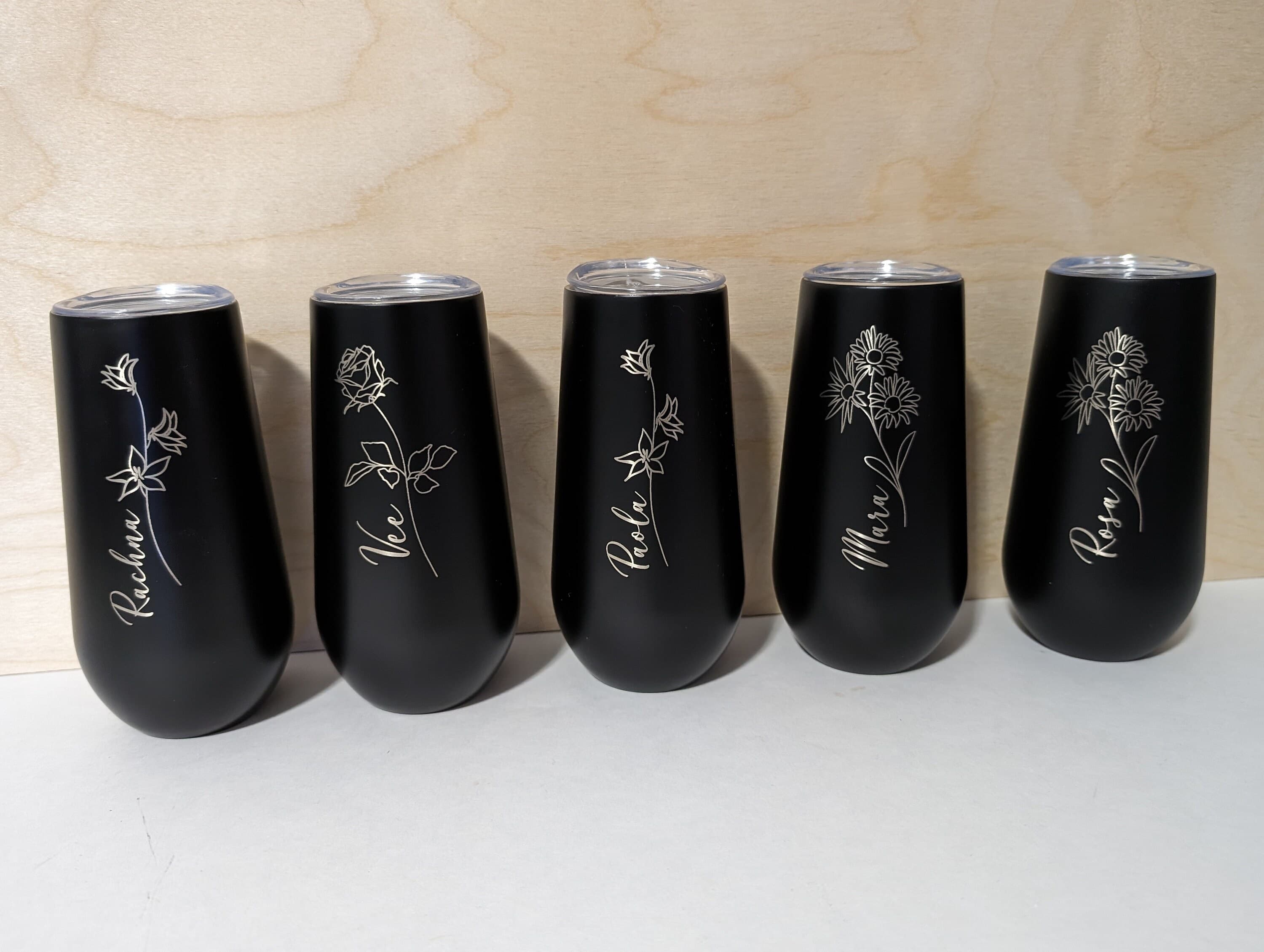 Engraved 6 Oz Tumbler: Personalized Floral Design, Metal Straw