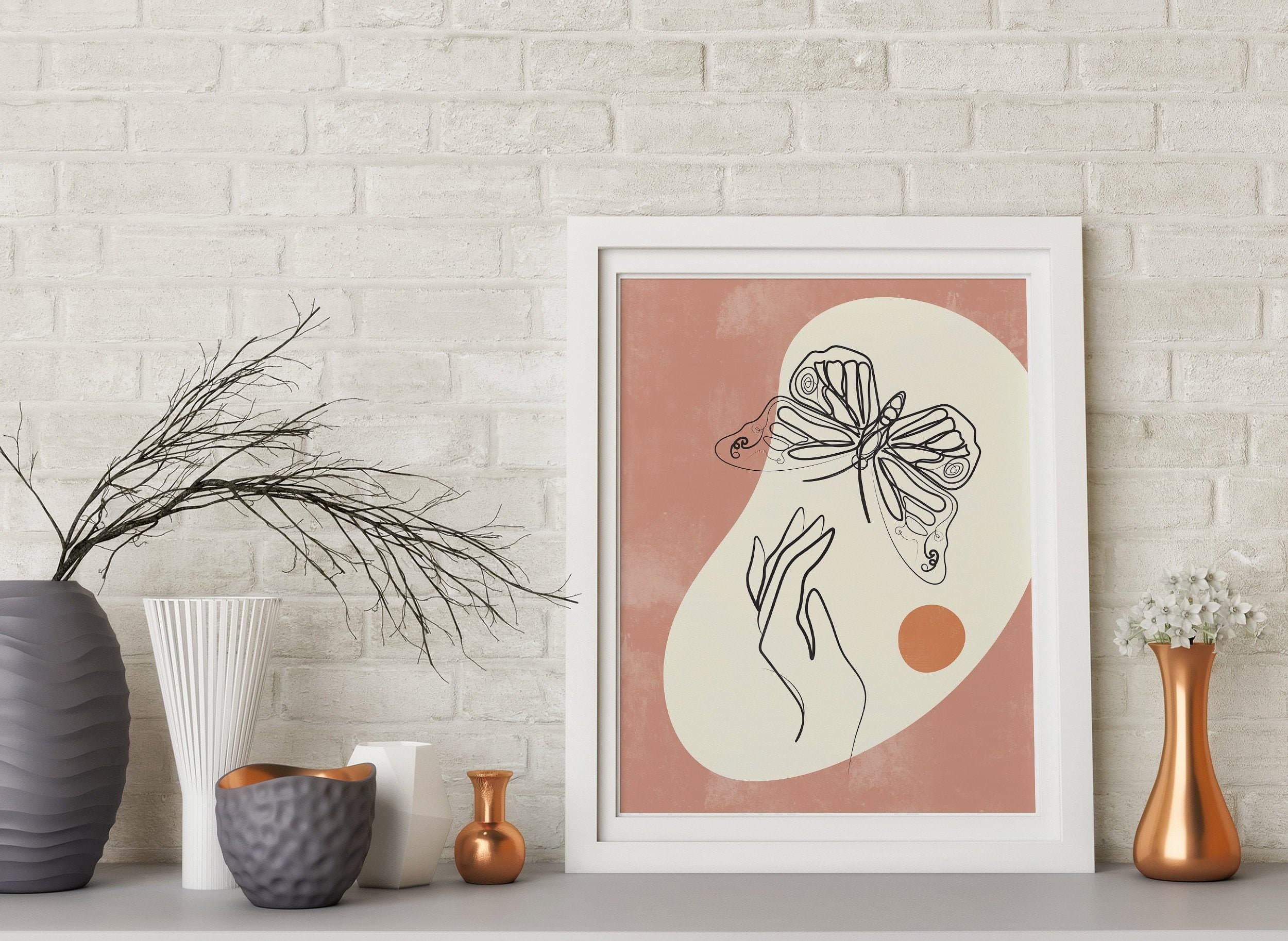 Butterfly Line Art Print: Abstract Woman Hand, Boho Wall Decor (Digital Download) - image 3