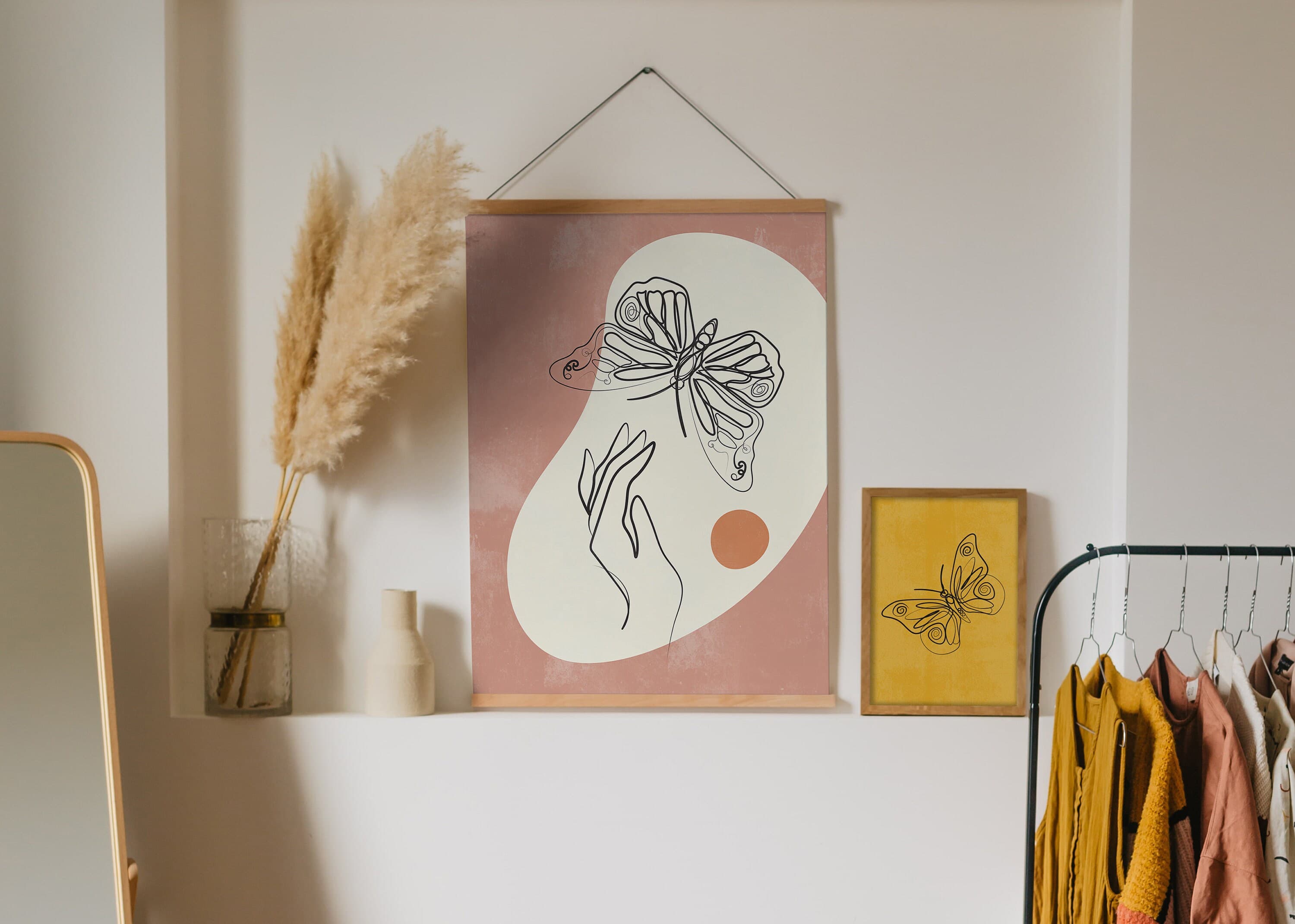 Butterfly Line Art Print: Abstract Woman Hand, Boho Wall Decor (Digital Download)