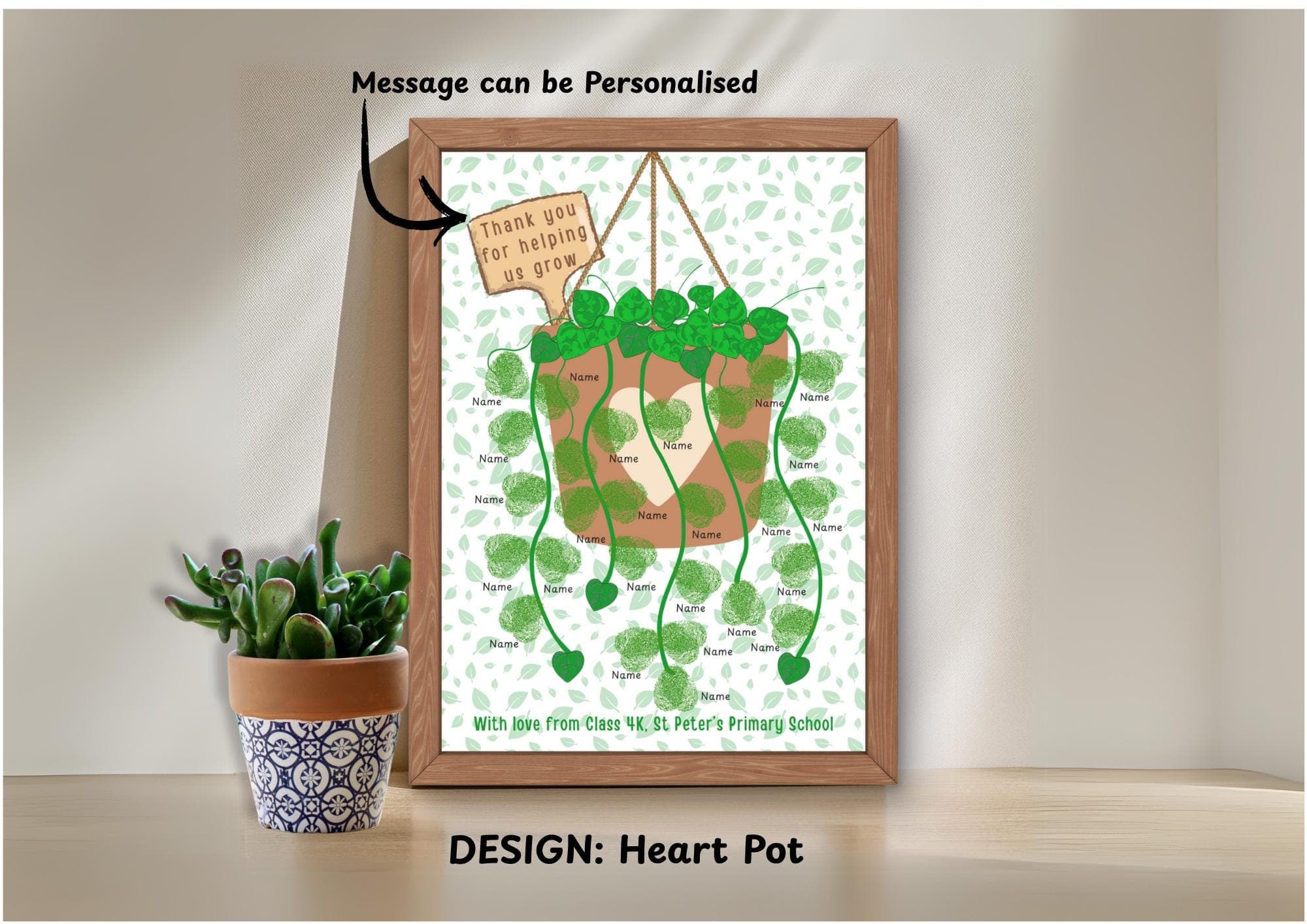 String of Hearts Fingerprint Class Gift: Personalized Teacher Keepsake (Digital Download) - image 5