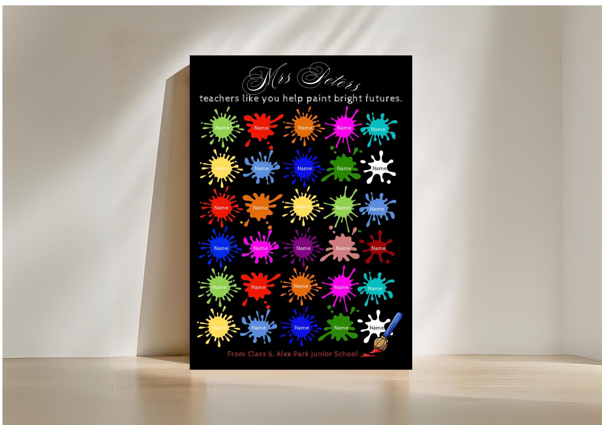 Personalized Paint Splat Fingerprint Class Gift | End of Year (Digital Print)