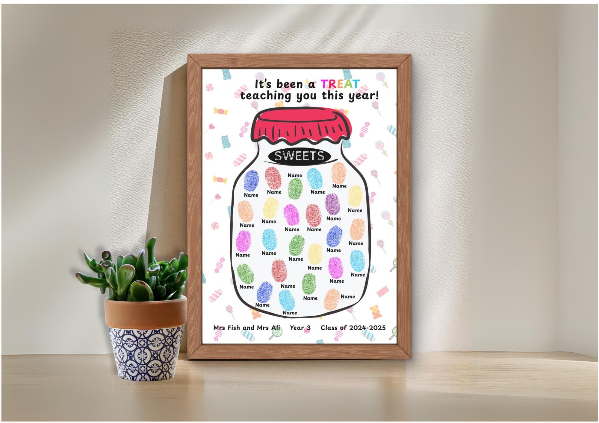 Personalized Candy Jar Fingerprint Art Print: Teacher Class Gift (Digital Download)