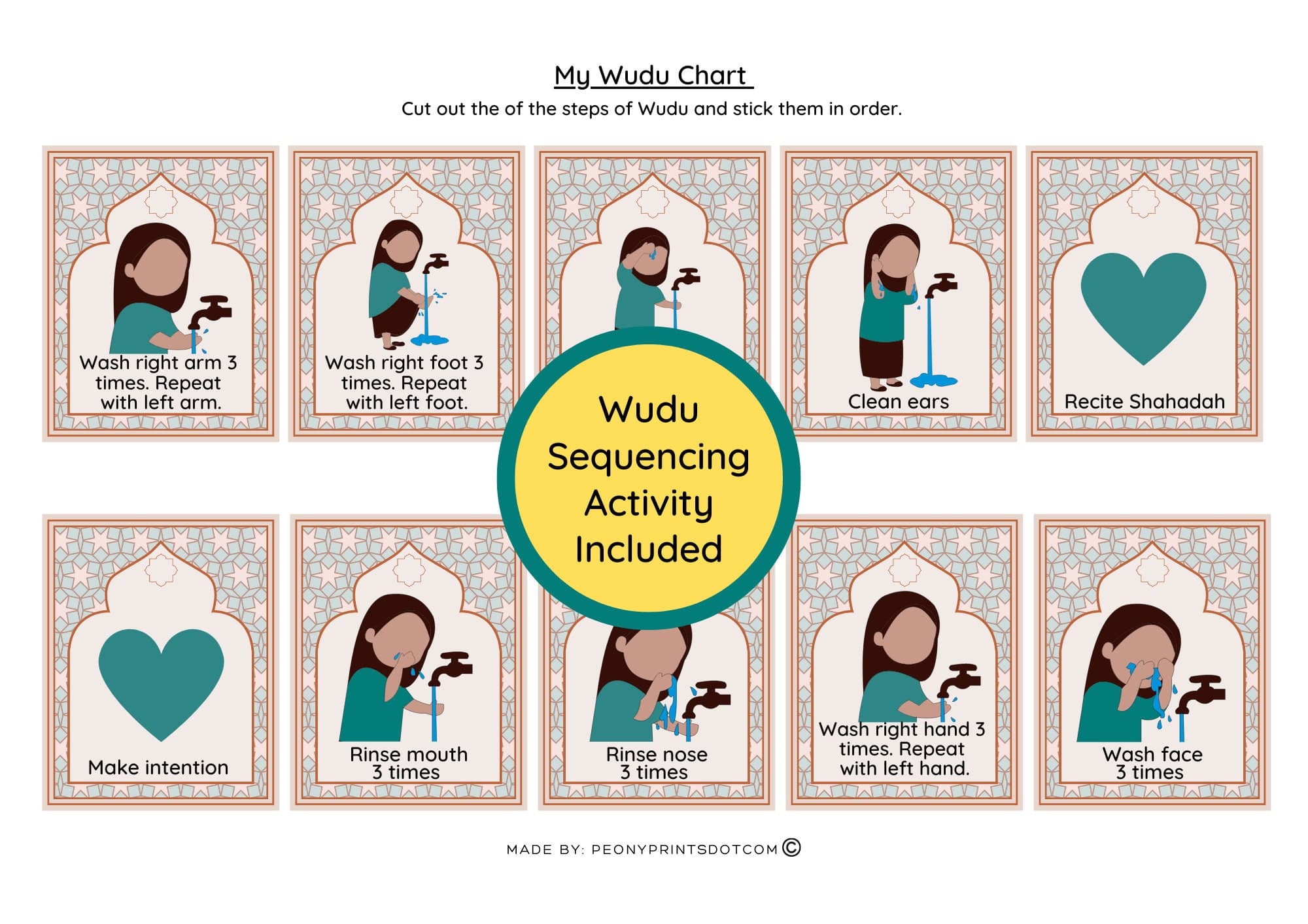 Wudu Chart Printable | Wudu SEQUENCING Activity INCLUDED | Boys Wudu Chart | Girls Wudu Chart | Wudu Guide for Kids Printable | - image 5