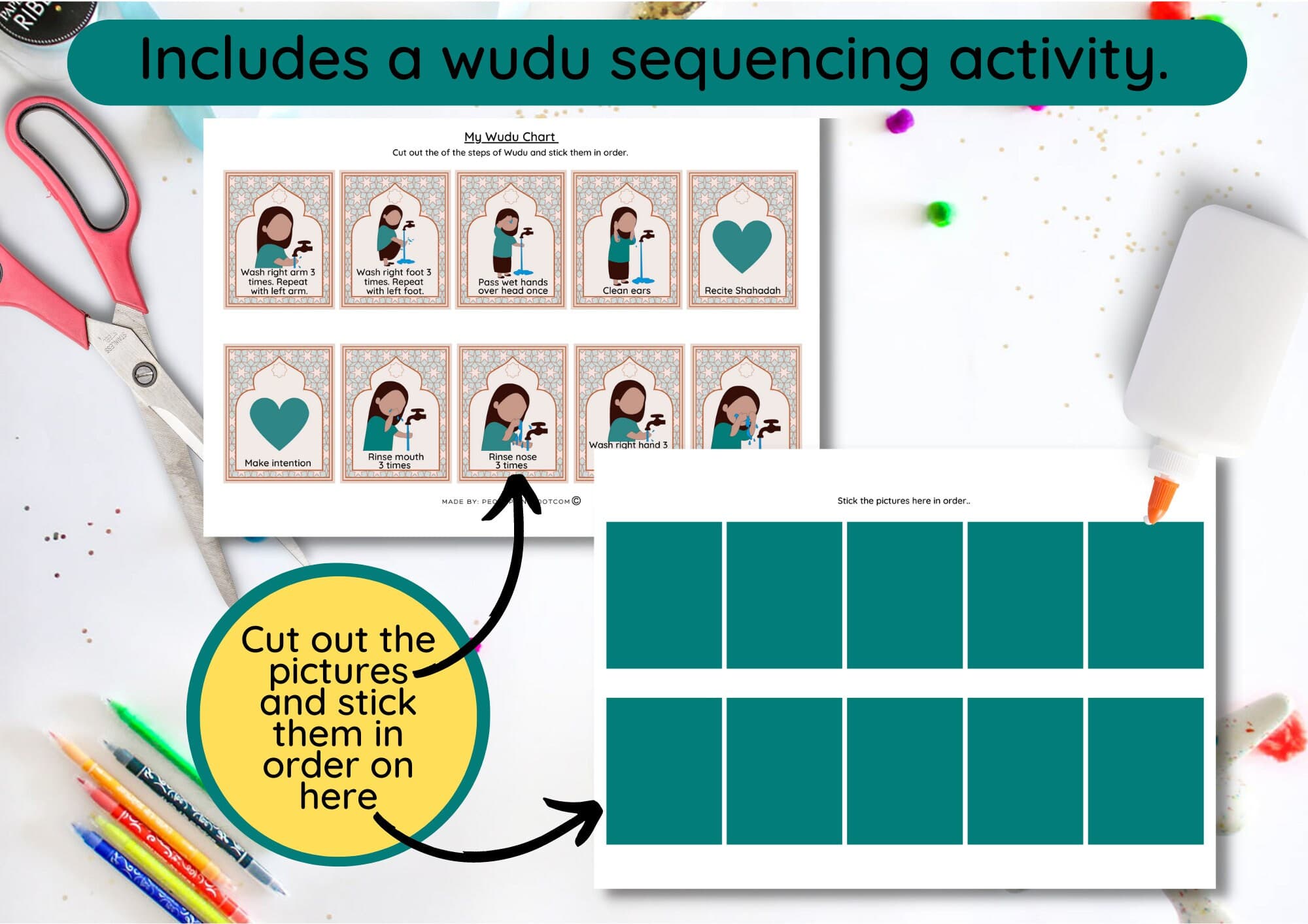 Wudu Chart Printable | Wudu SEQUENCING Activity INCLUDED | Boys Wudu Chart | Girls Wudu Chart | Wudu Guide for Kids Printable | - image 4