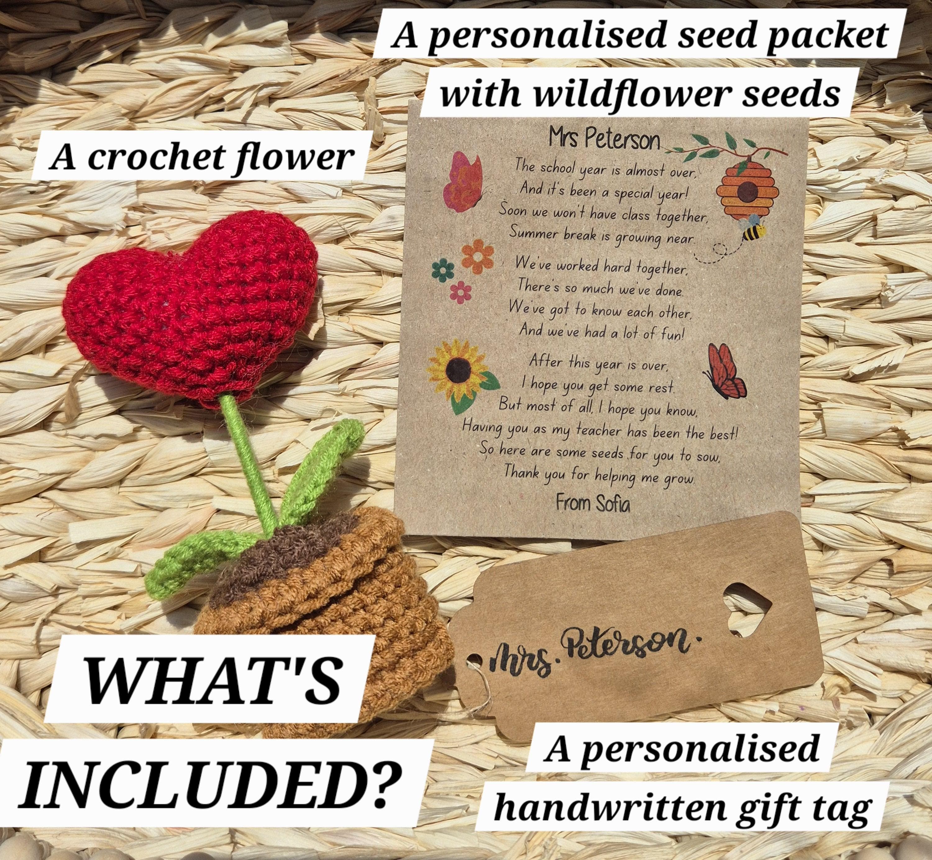 Teacher Gift | Handmade Crochet Flower with Wildflower seed Packet |  End of term Teacher Gift - image 3