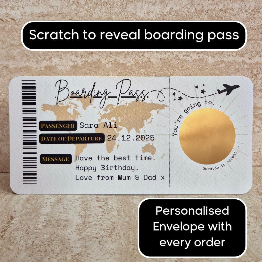 Personalised Scratch and Reveal Boarding Pass | Surprise Holiday Voucher | Destination Reveal Voucher | Surprise Holiday Ticket | - image 3