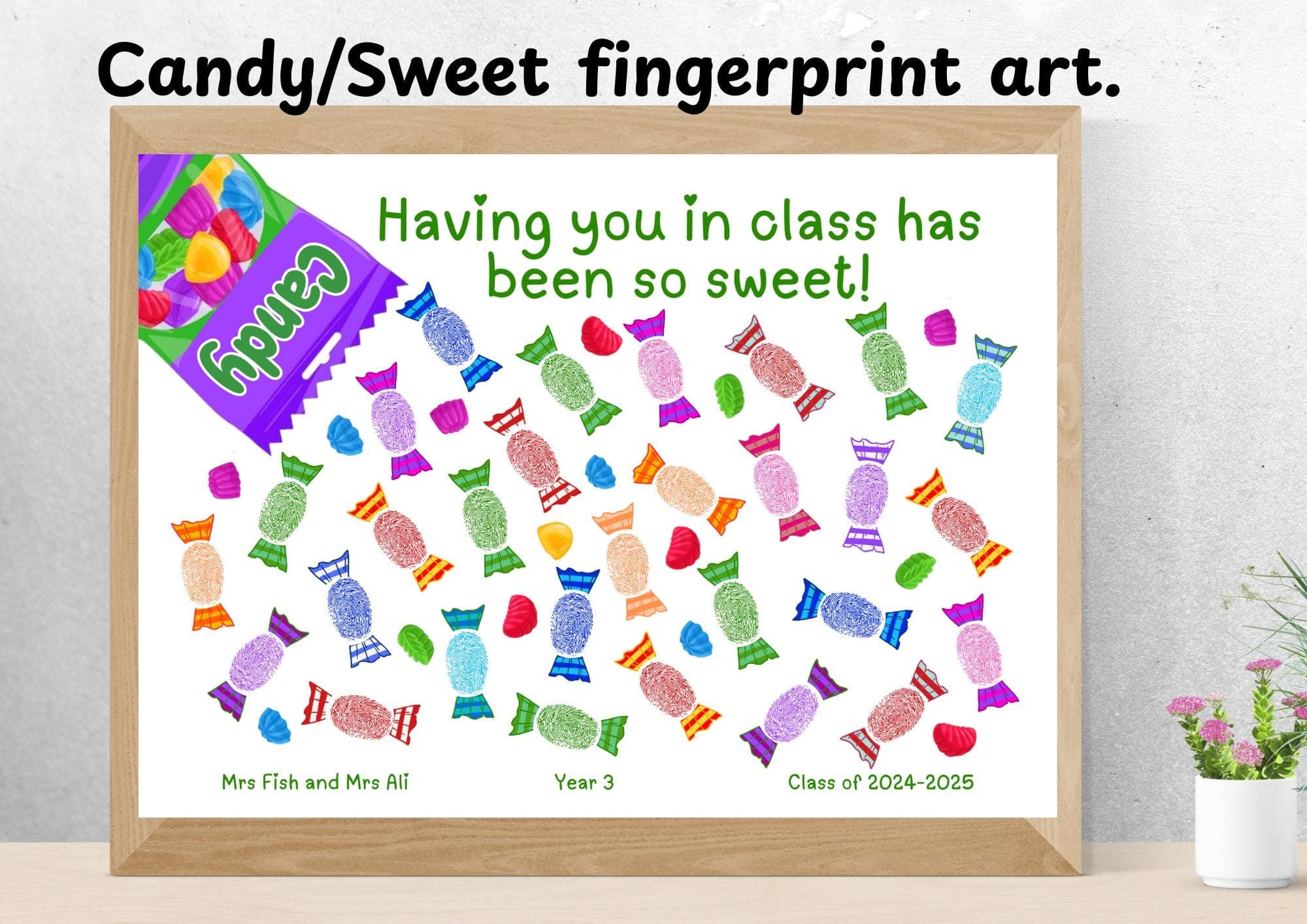 Personalised Candy Fingerprint Art: Teacher Class Gift (Digital Download)