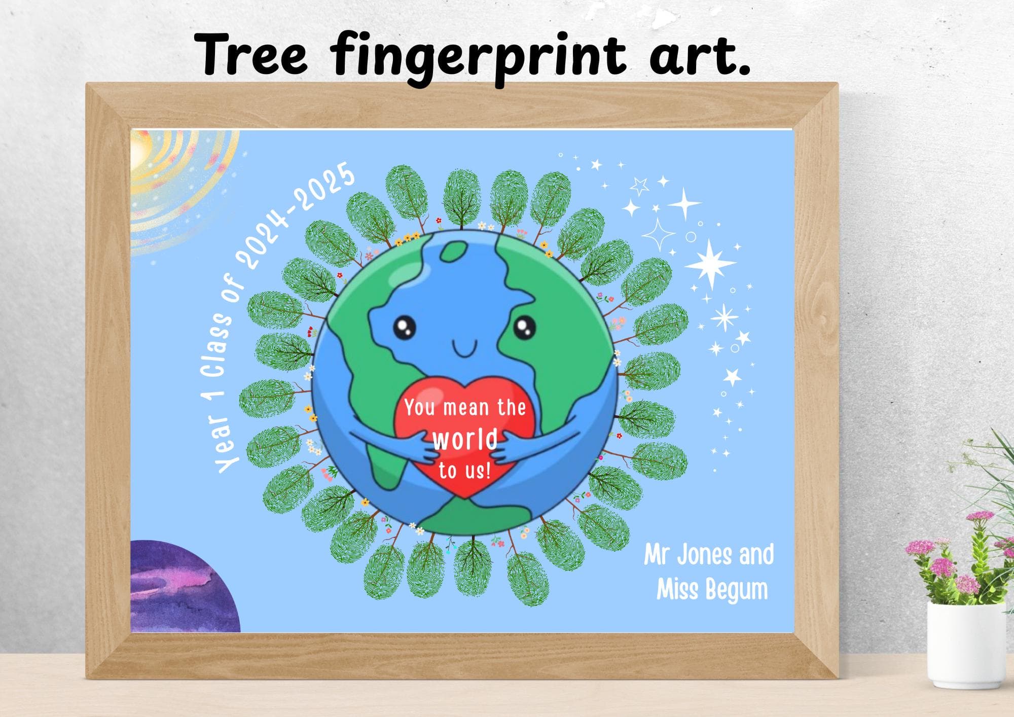 Personalized Earth & Trees Fingerprint Class Gift (Digital Print)