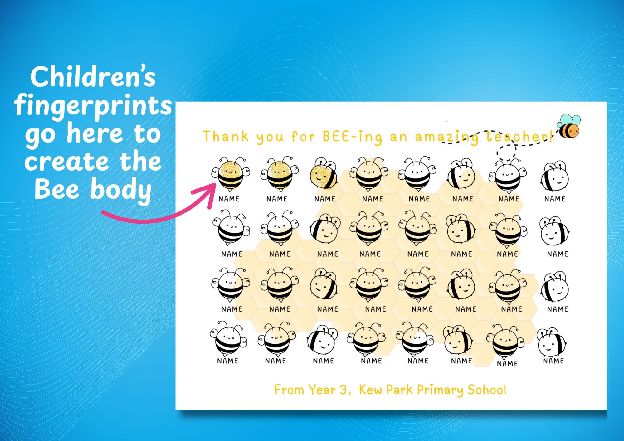 Bee Fingerprint Art Class Gift: Personalized Teacher Keepsake (Digital Download) - image 3