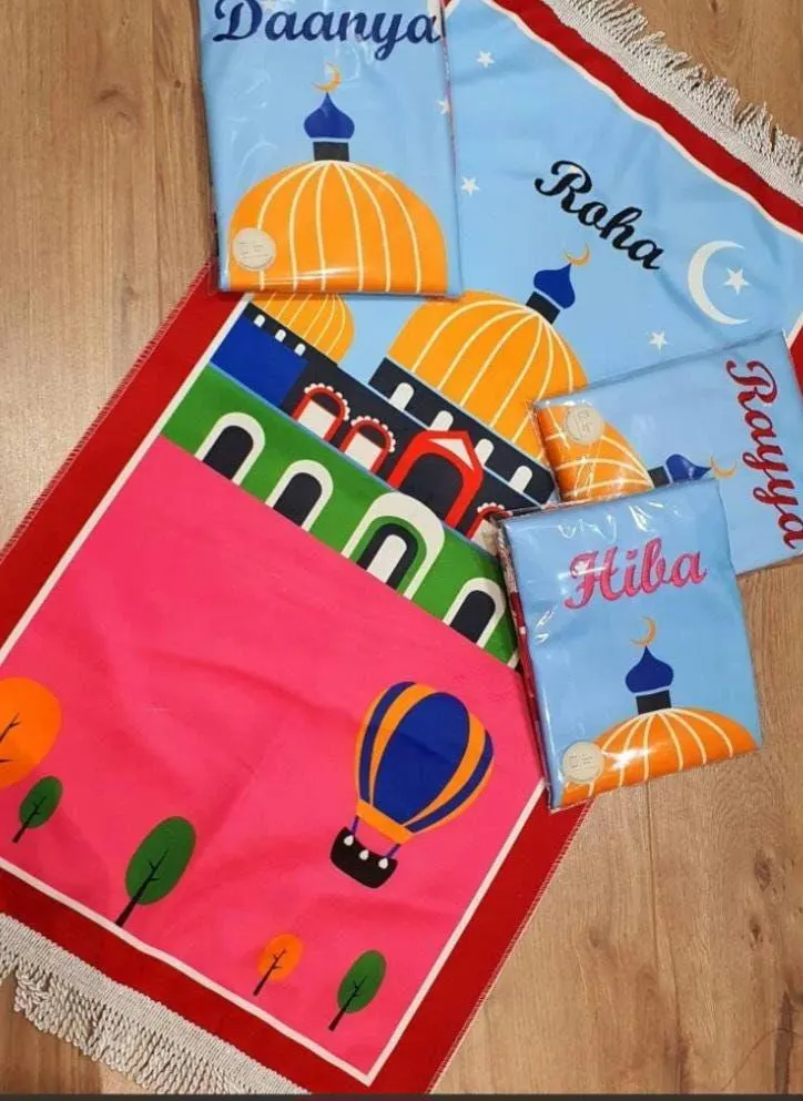 Kids Islamic Prayer Mat – Personalised Mini Sajada Custom Name | Ramadan & Eid Gift