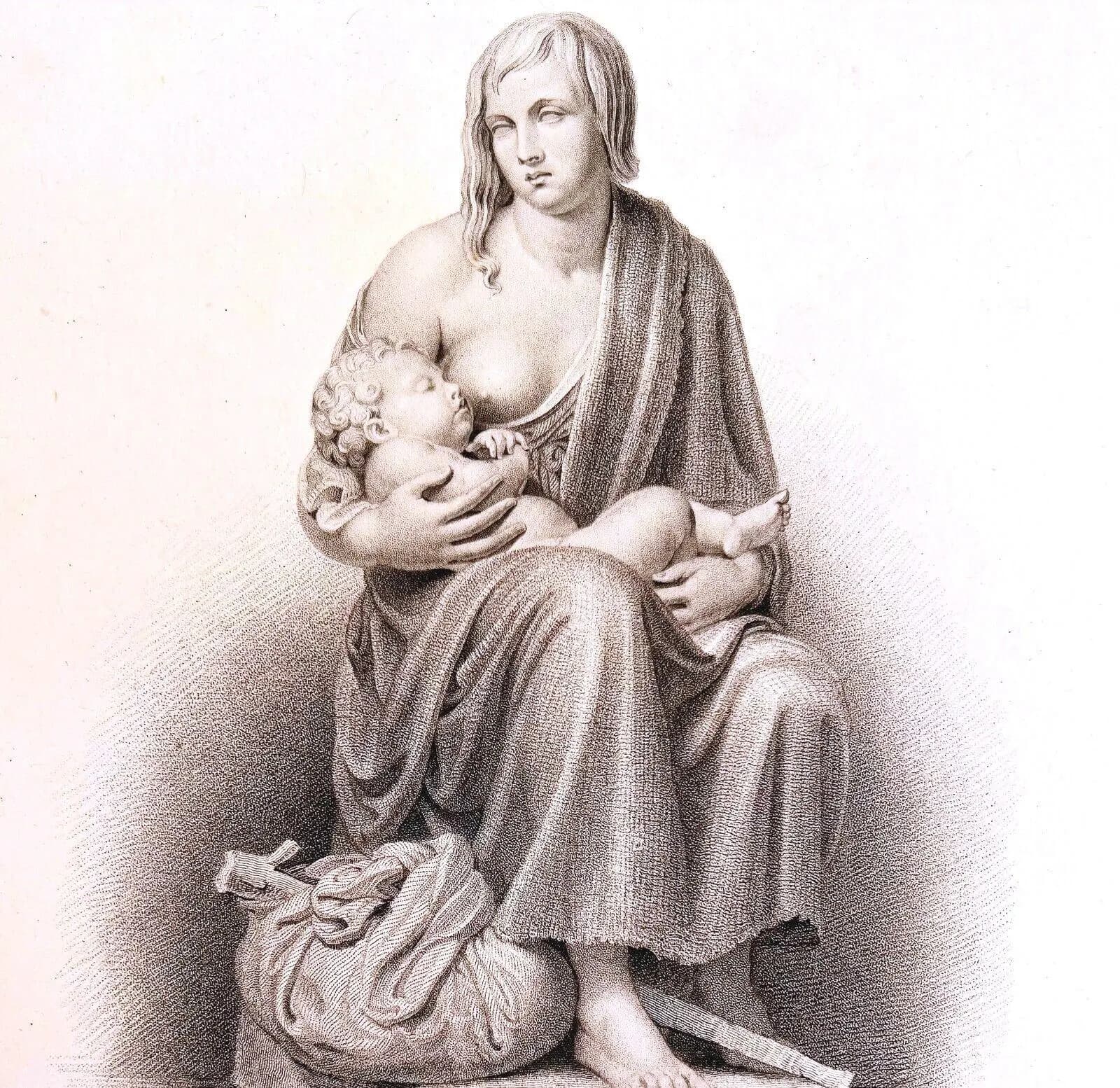 Distressed Mother Nursing 1834 Engraving Westmacott Victorian Art DWBB3