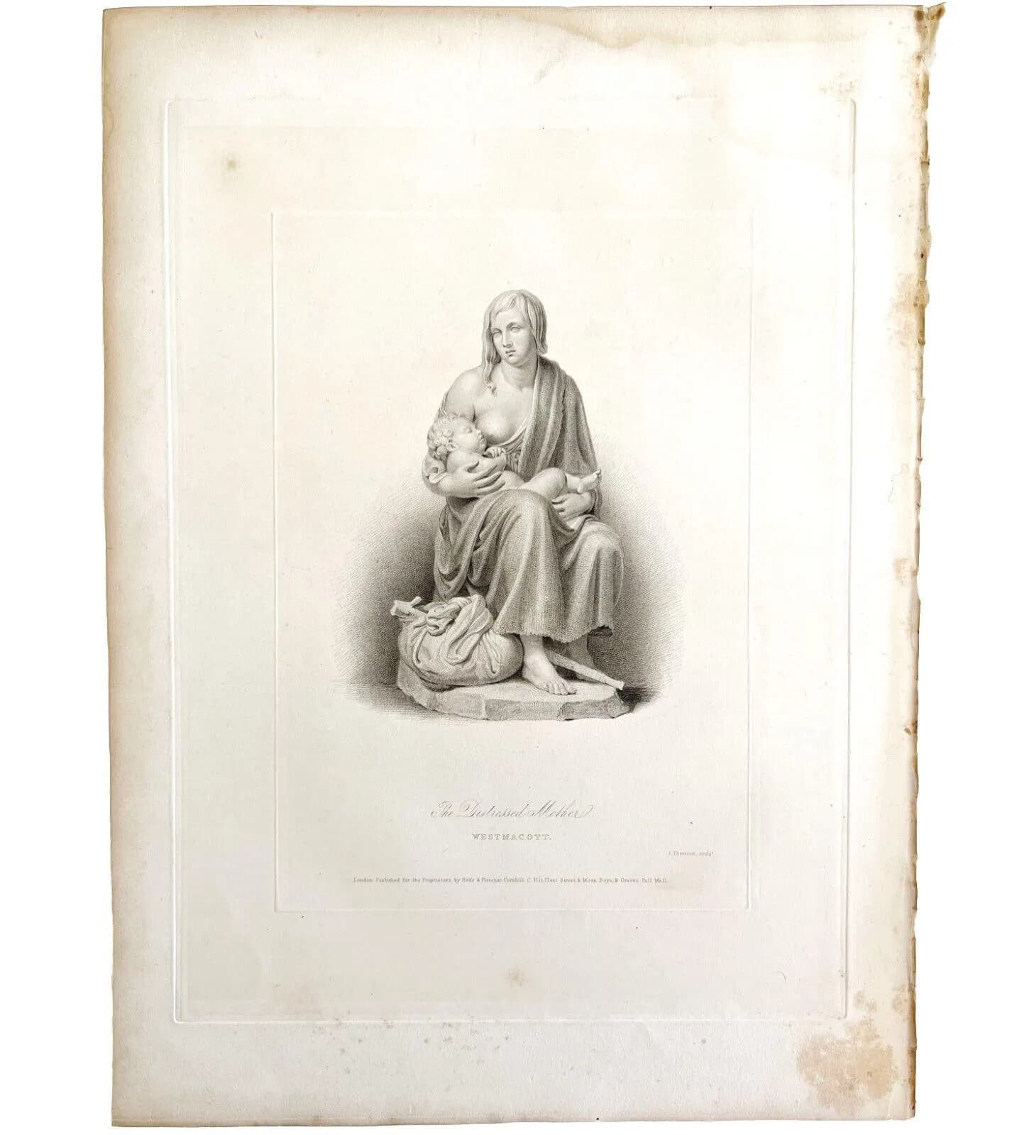 Distressed Mother Nursing 1834 Engraving Westmacott Victorian Art DWBB3 - image 2
