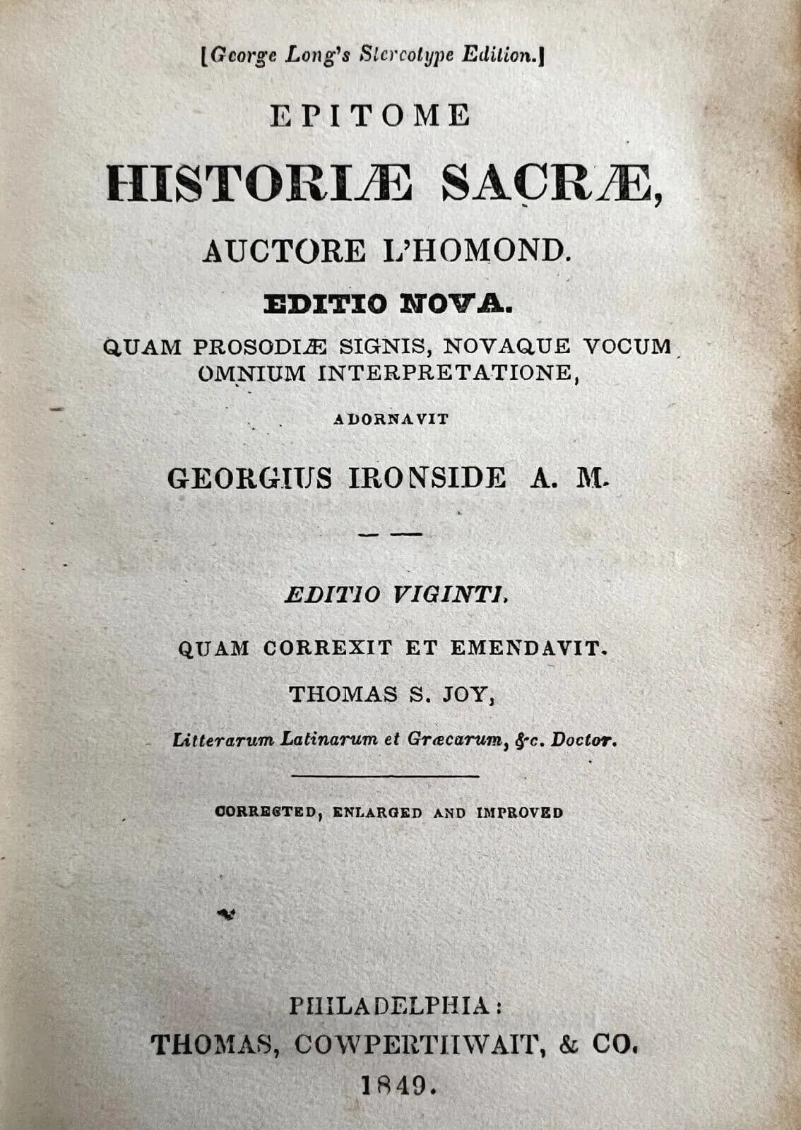 Sacred History Lhomond Epitome Historiae Sacrae 1849 HC Victorian Ironside E39 - image 3
