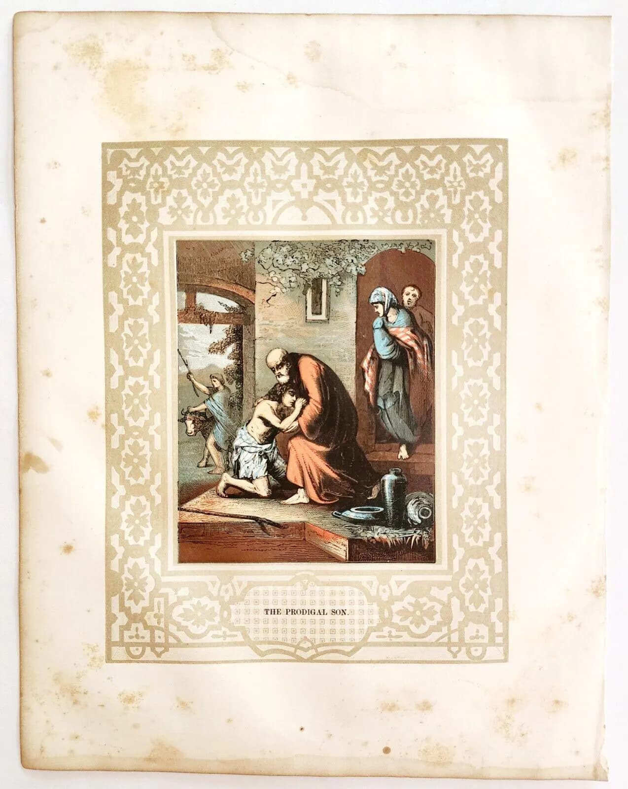 1853 Prodigal Son Rare Colored Engraving Victorian Bible Art Antique DWNN23 - image 3