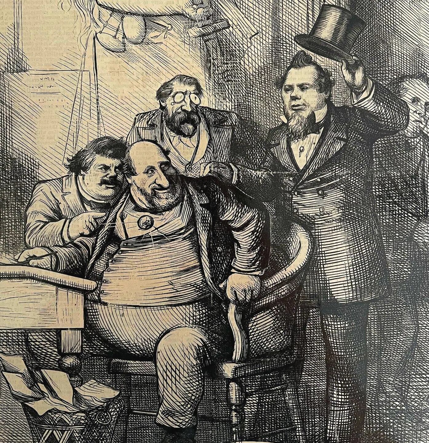Thomas Nast Boss Tweed Arrest 1871 Victorian Woodcut Engraving Satire LGBinTN1