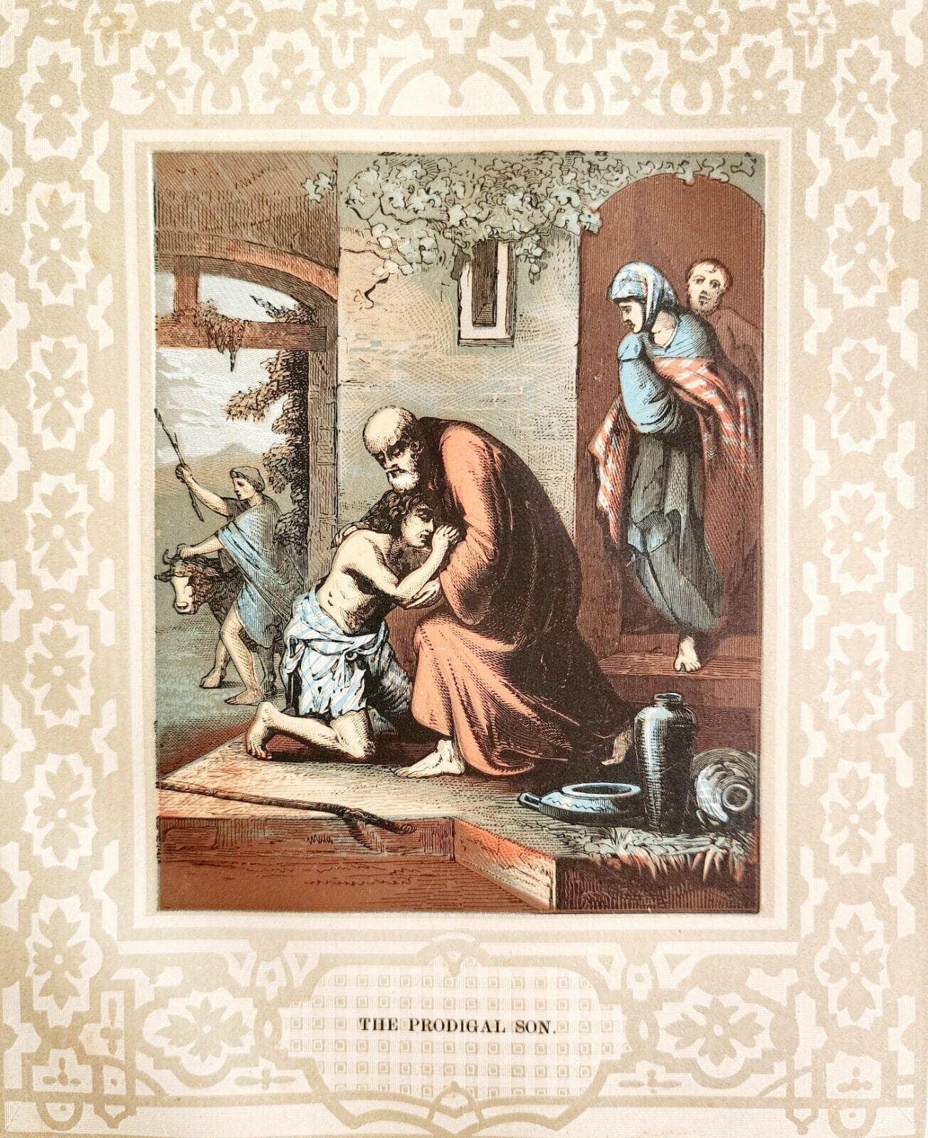 1853 Prodigal Son Rare Colored Engraving Victorian Bible Art Antique DWNN23 - image 4