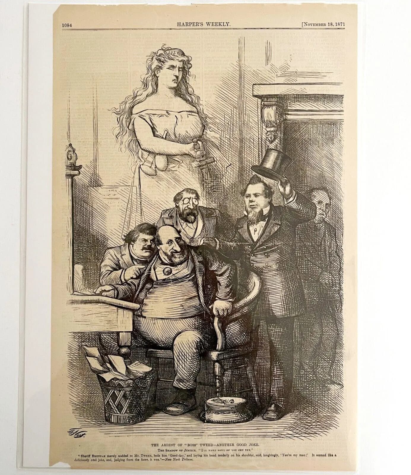 Thomas Nast Boss Tweed Arrest 1871 Victorian Woodcut Engraving Satire LGBinTN1 - image 2