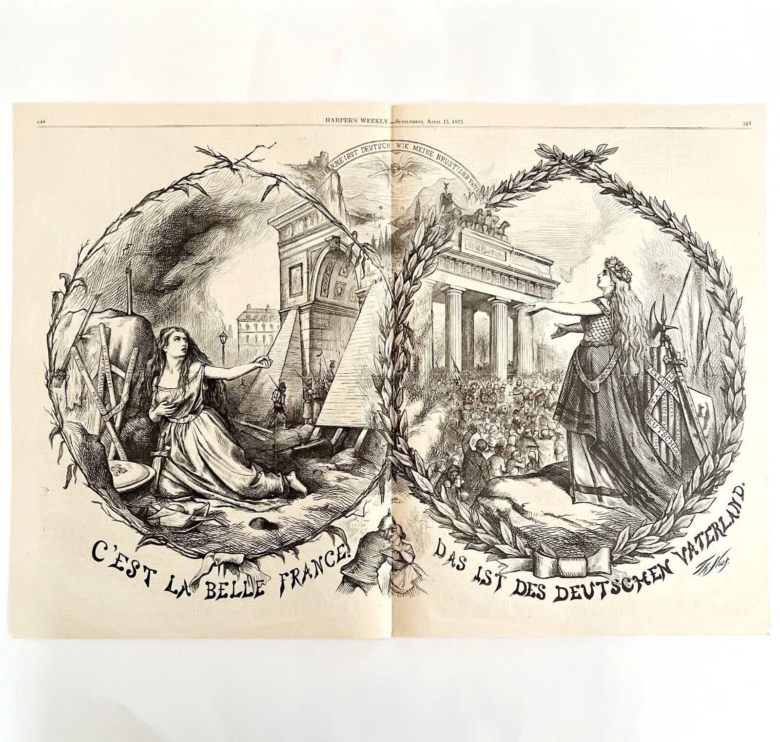 Thomas Nast France Germany Centerfold 1871 Victorian Woodcut Engraving LGBinTN2 - image 3