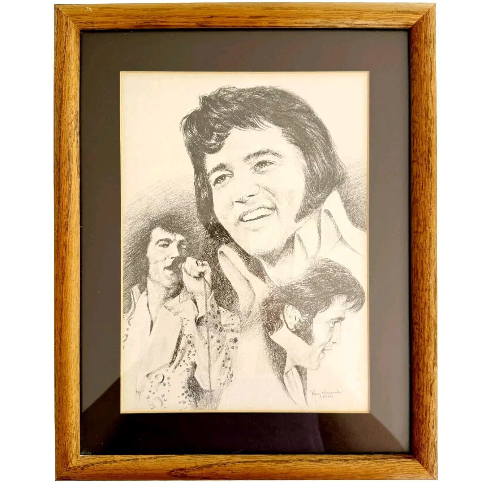Penny Alexander Elvis Presley Framed Pencil Lithograph Art Print 1978 Music SS - image 2