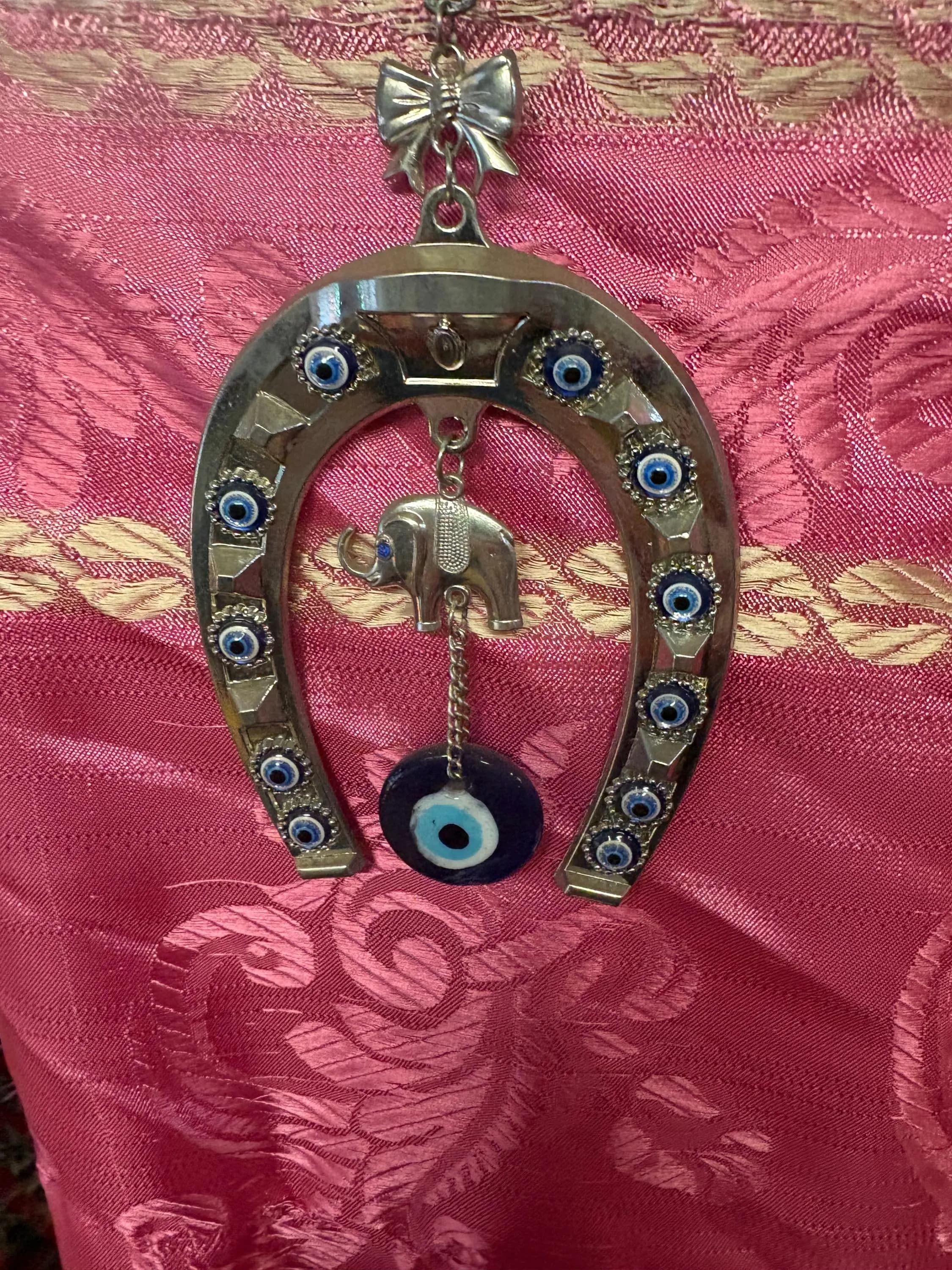 Handmade Turkish Evil Eye Horseshoe with Elephant Charm - Spiritual Home Decor - image 2